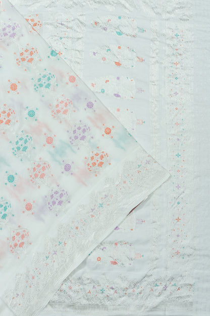 Banarasi X Georgette Meenakari Brocade White Saree