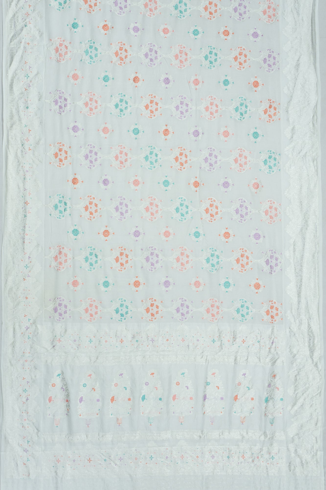 Banarasi X Georgette Meenakari Brocade White Saree