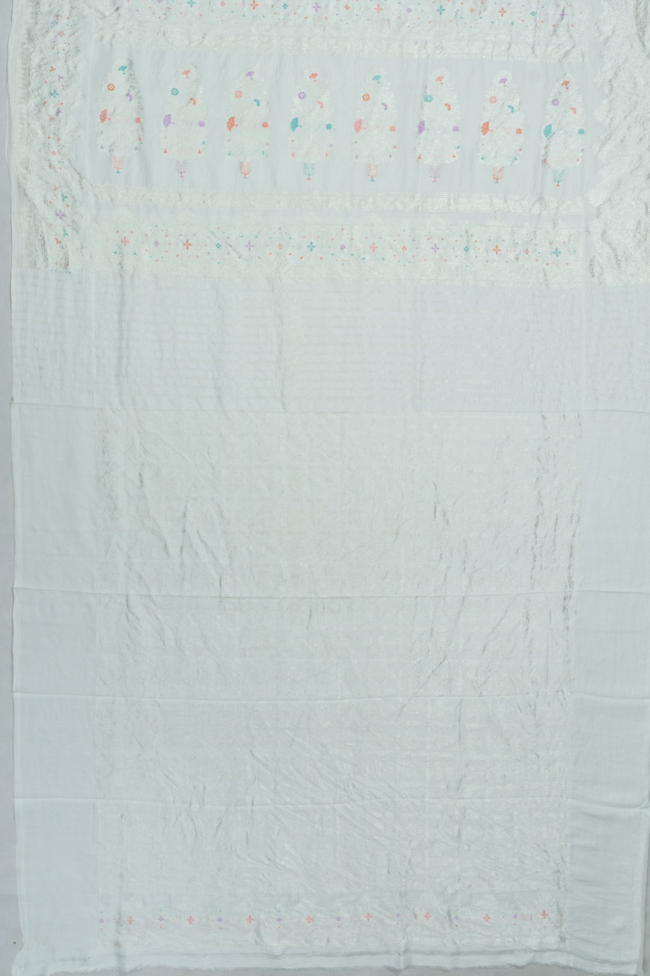 Banarasi X Georgette Meenakari Brocade White Saree