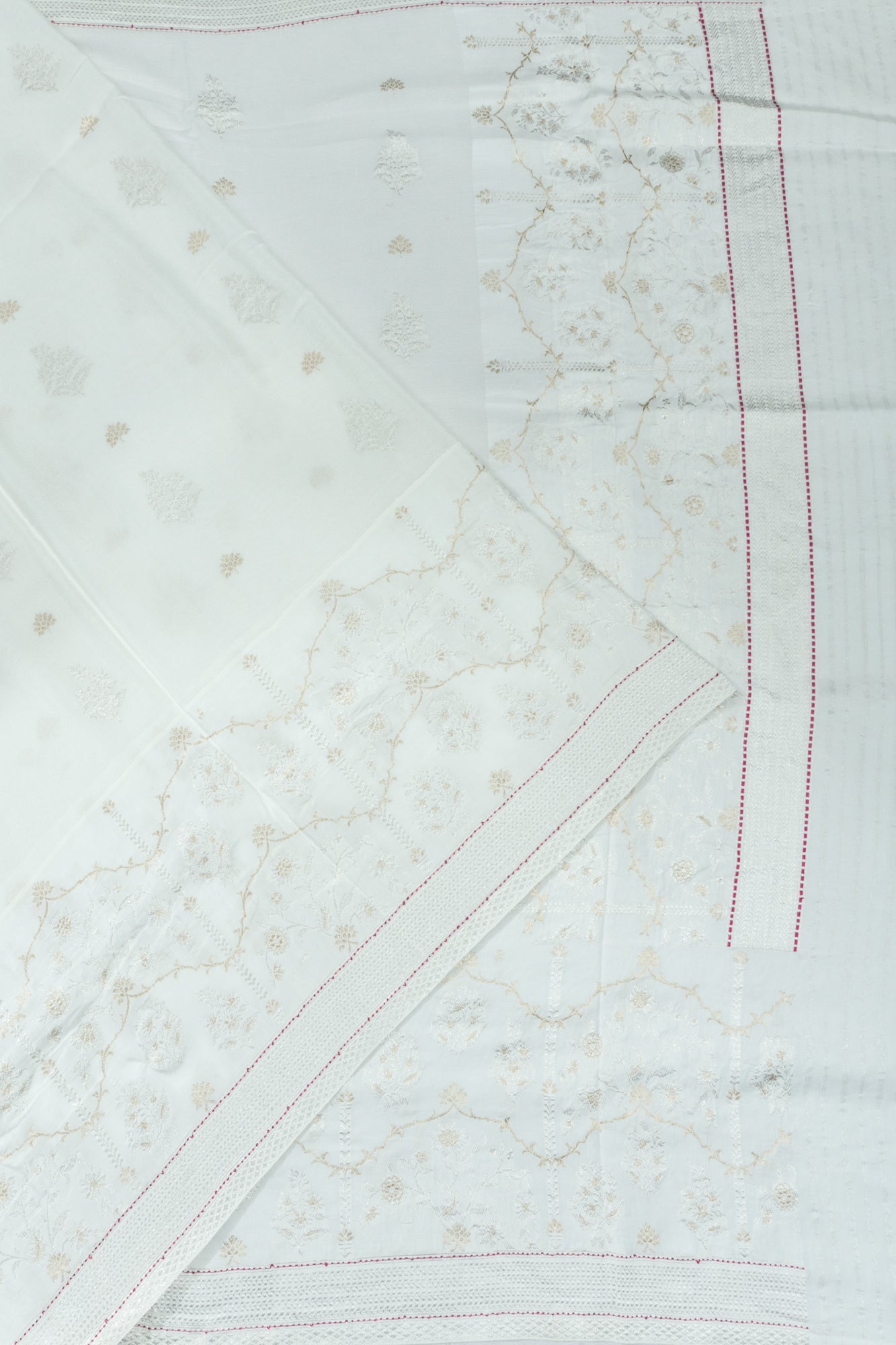 Banarasi X Georgette Butta White Saree