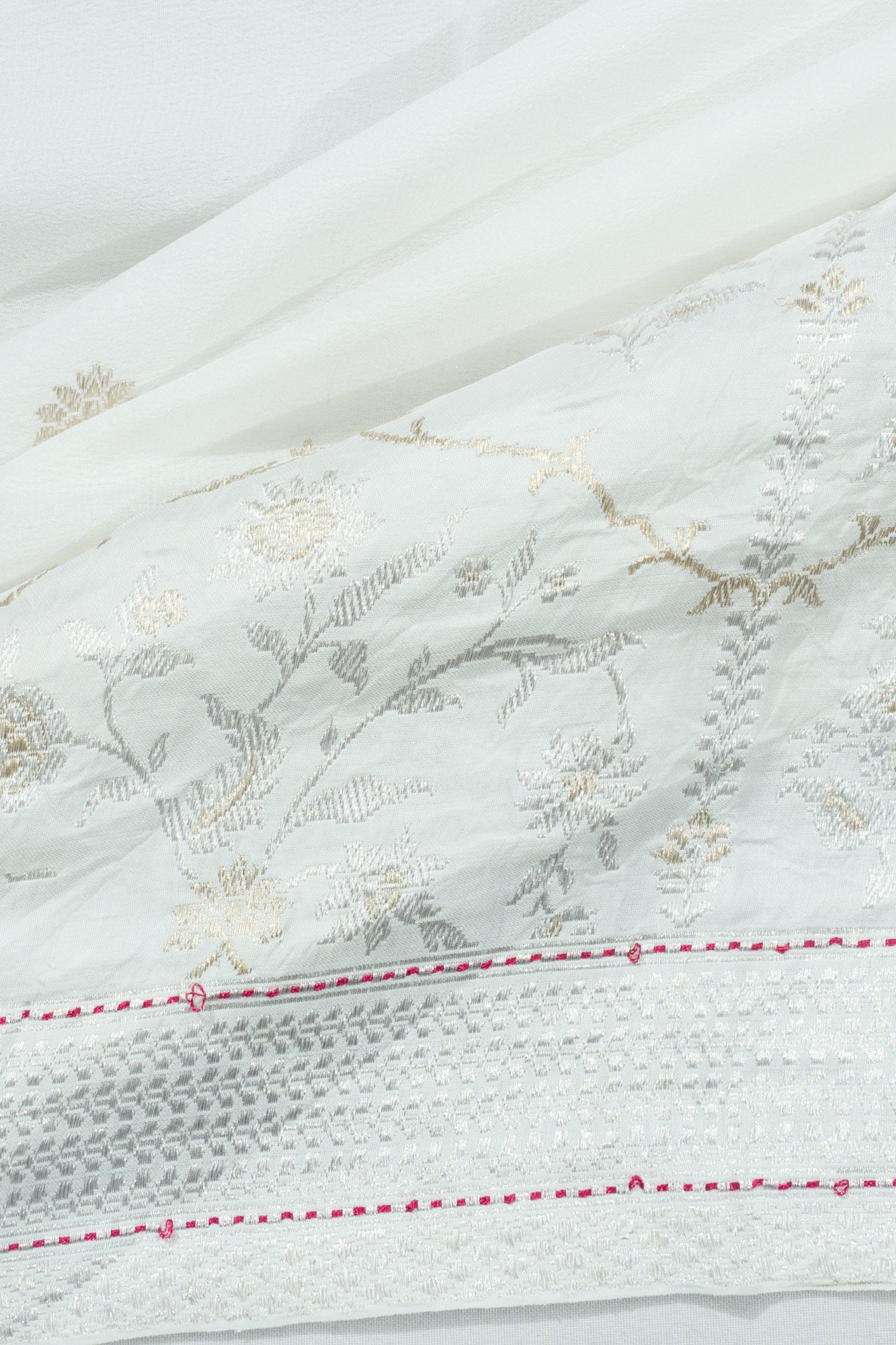 Banarasi X Georgette Butta White Saree