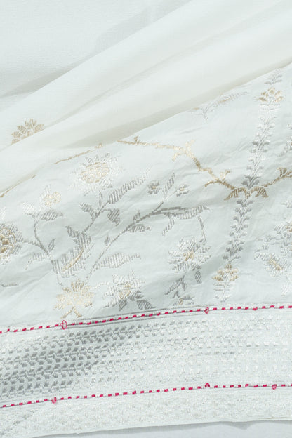 Banarasi X Georgette Butta White Saree