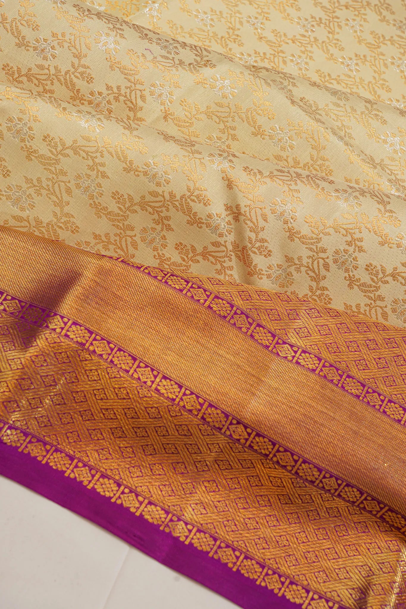 Kanchipuram Silk Brocade Off White Saree