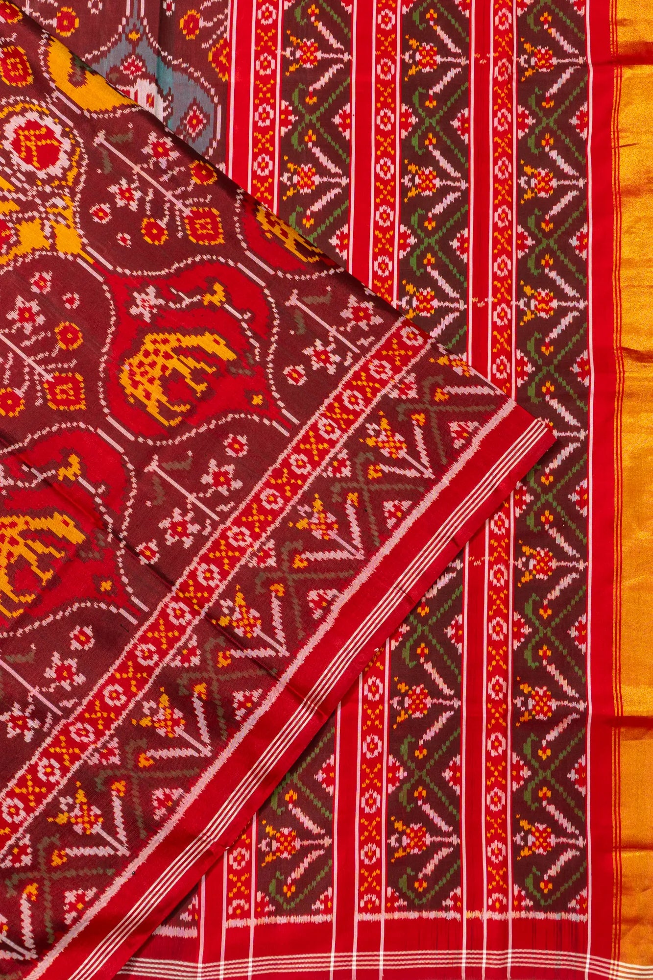 Semi Patan Patola Silk Ikat Brown Saree
