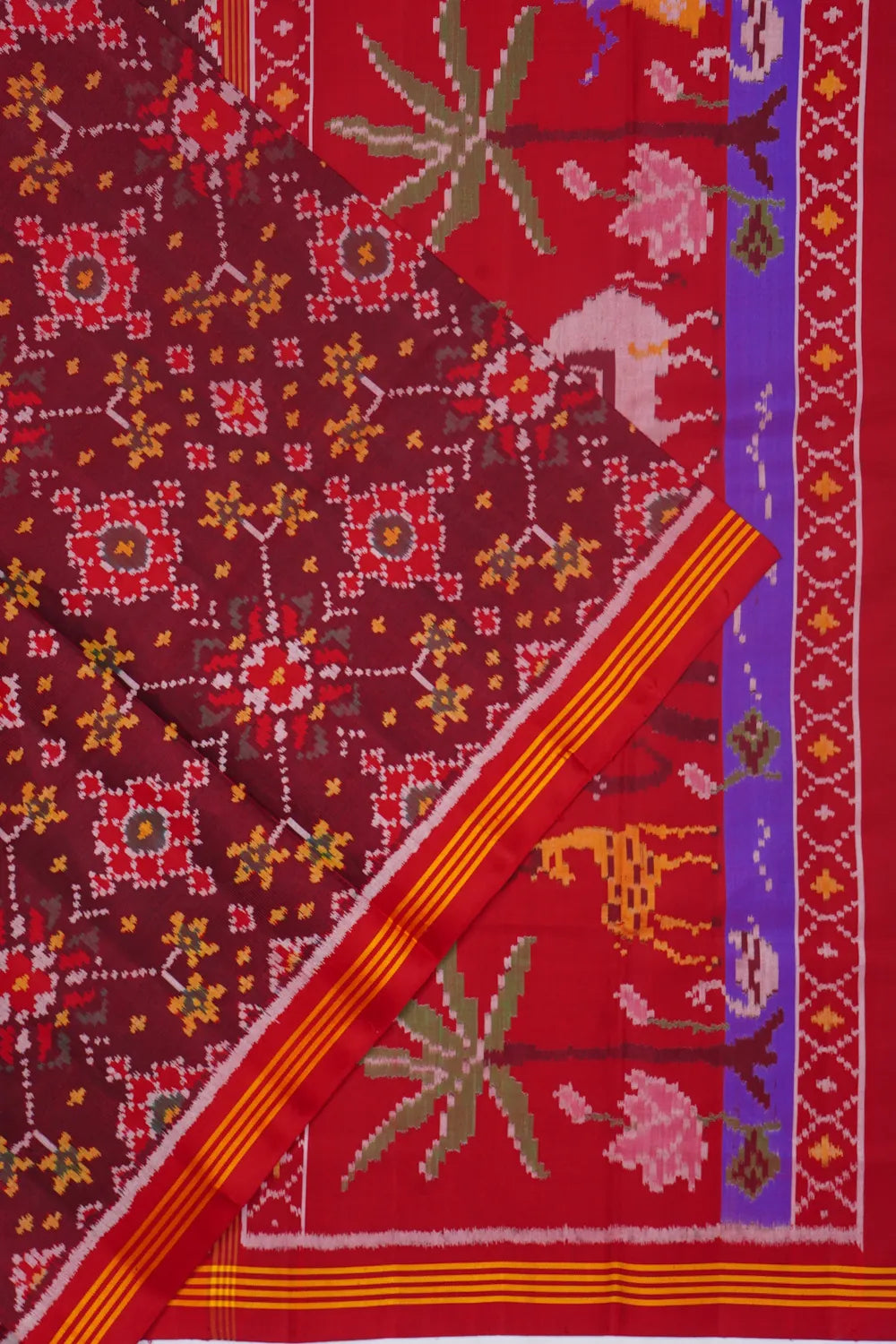 Semi Patan Patola Silk Ikat Maroon Saree