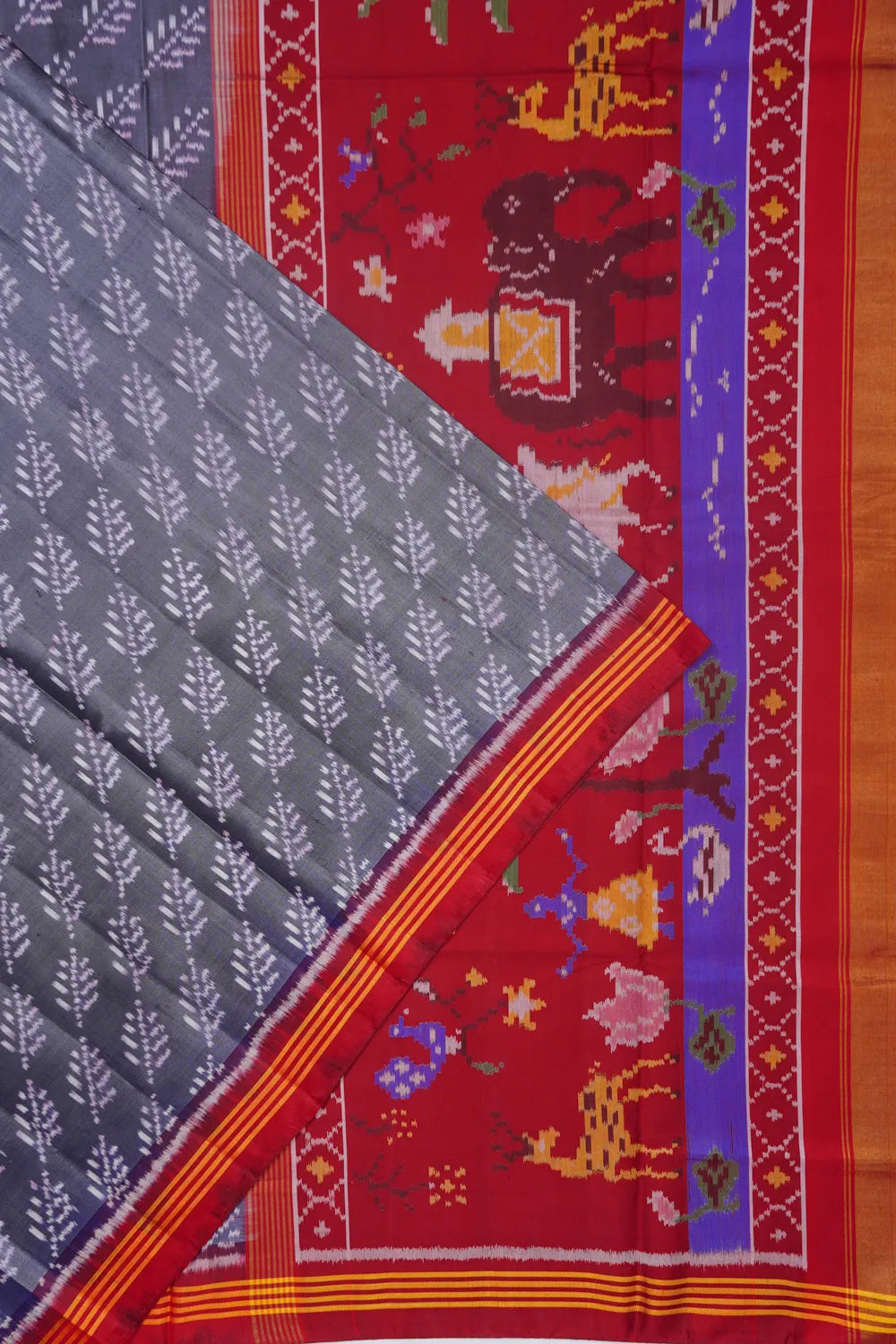 Semi Patan Patola Silk Ikat Grey Saree