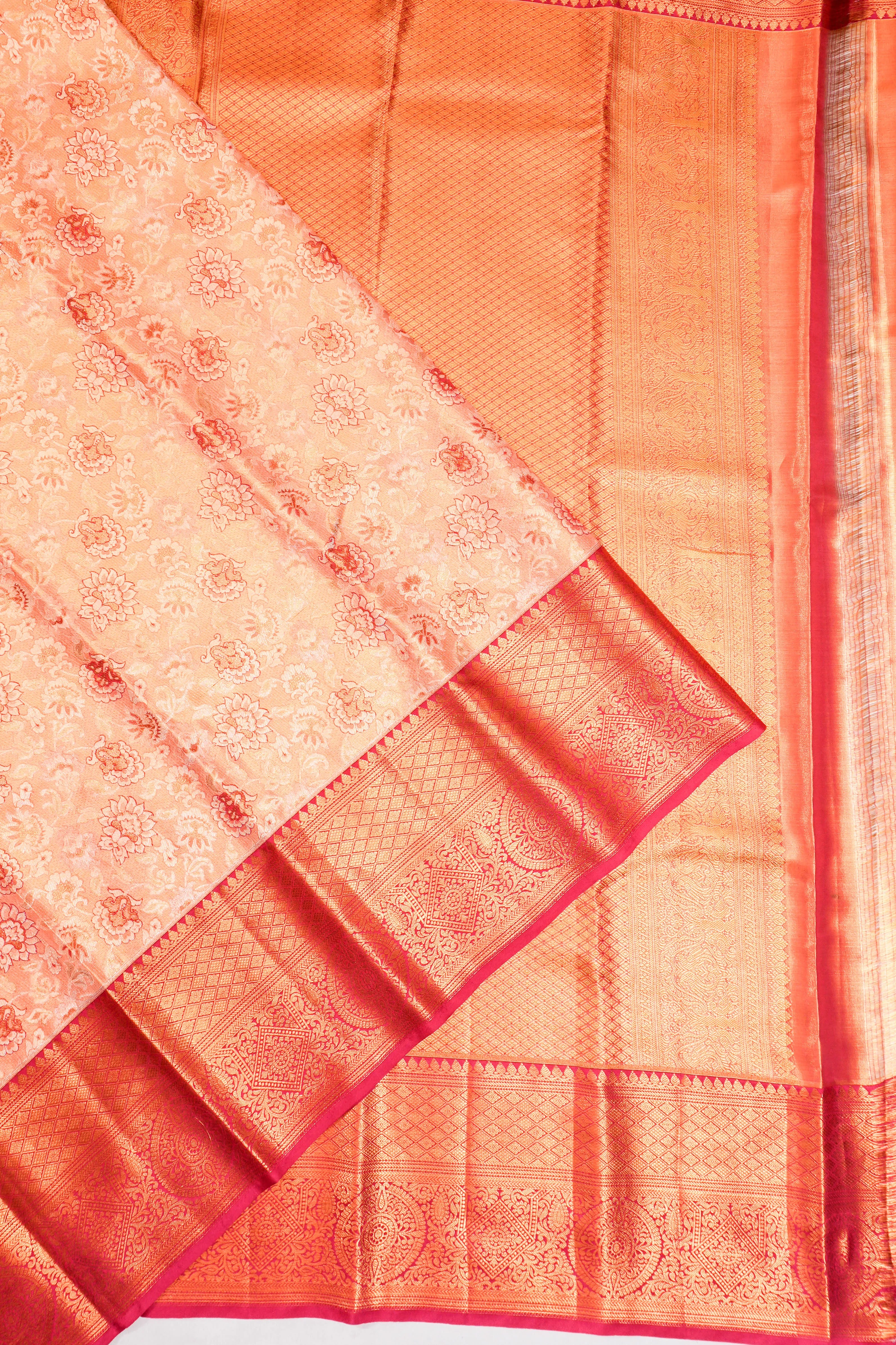 Kanchipuram Silk Tissue Brocade Pink Saree