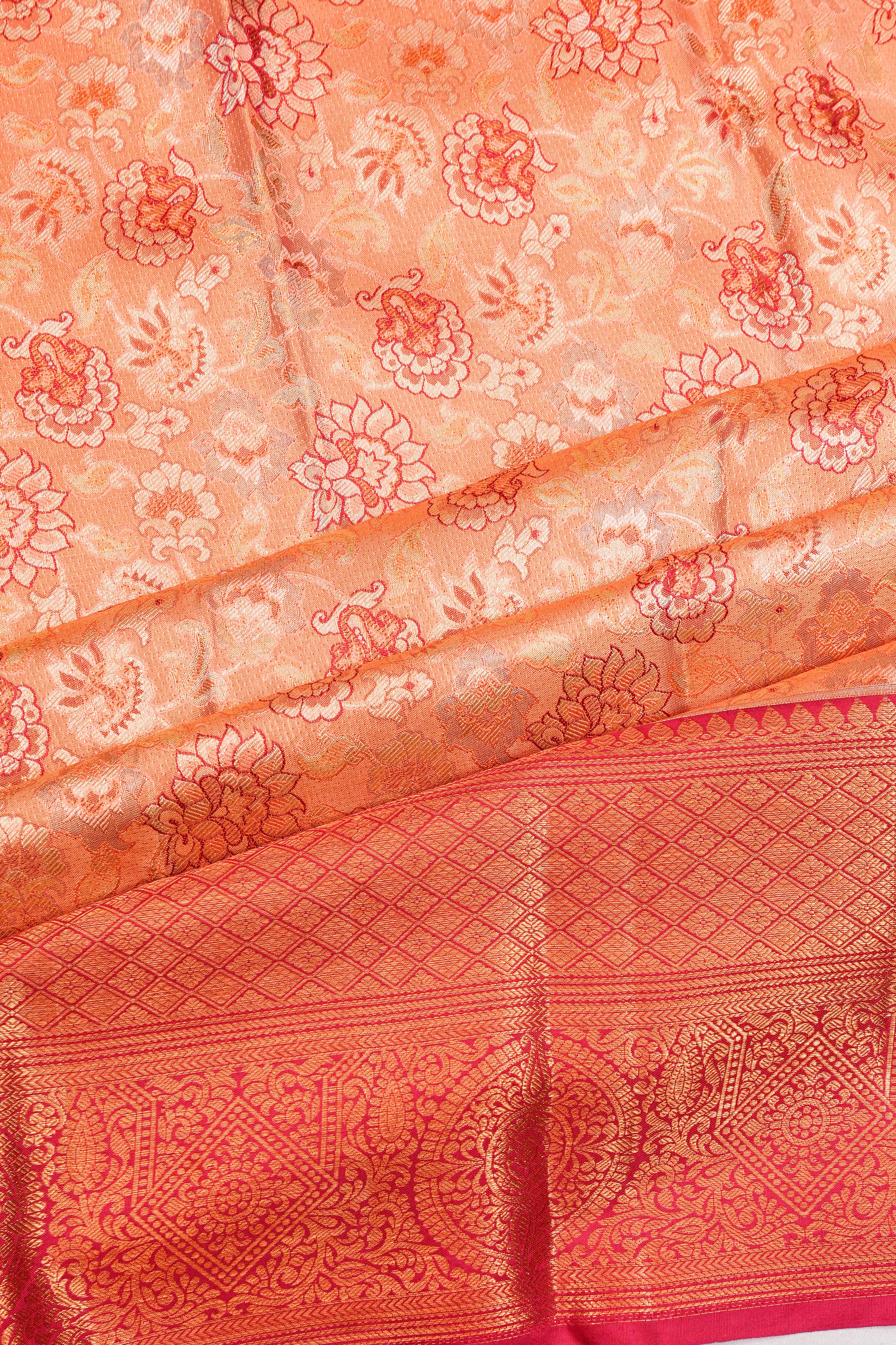 Kanchipuram Silk Tissue Brocade Pink Saree