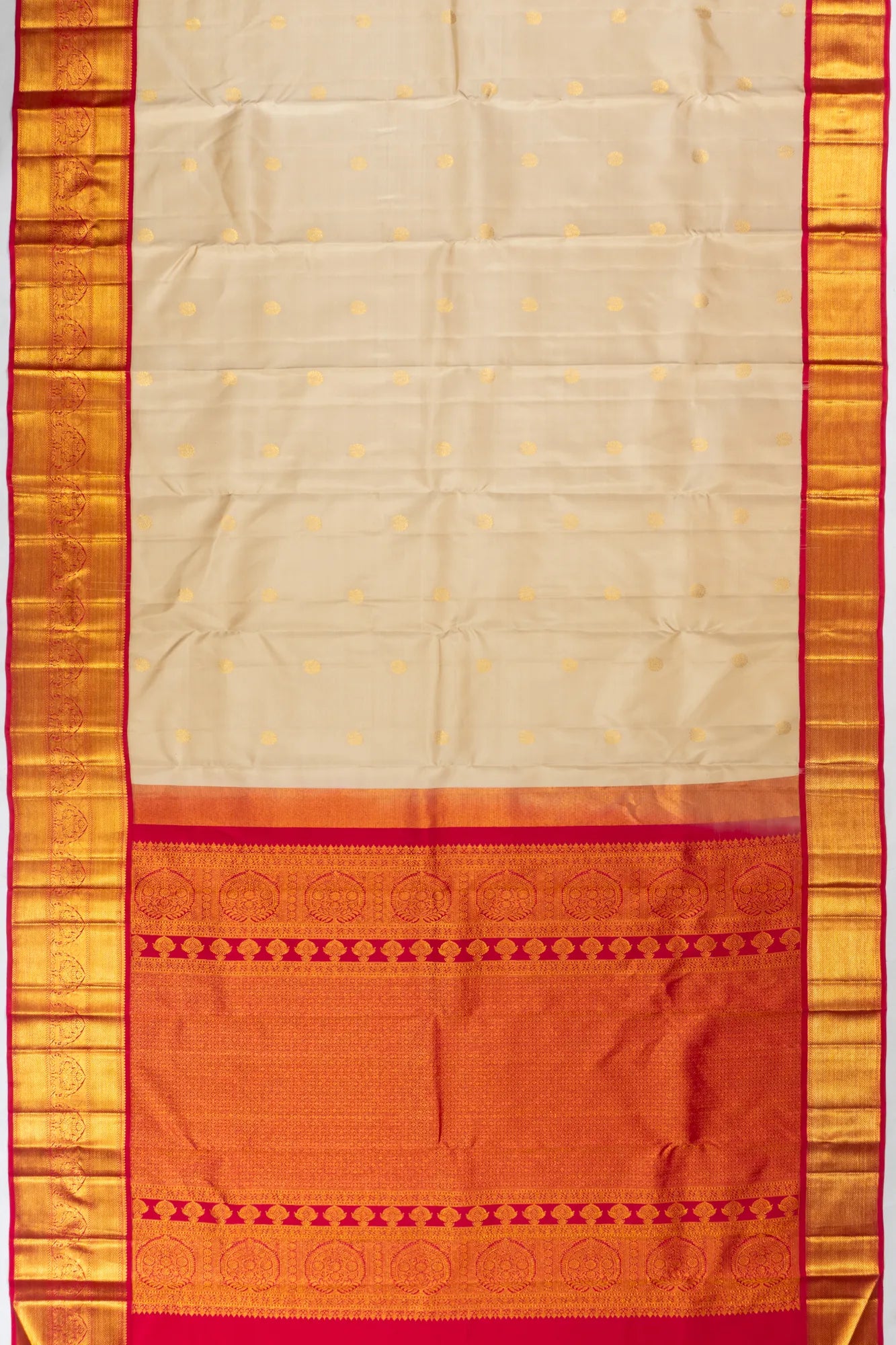 Classic Kanchipuram Silk Butta Cream Saree