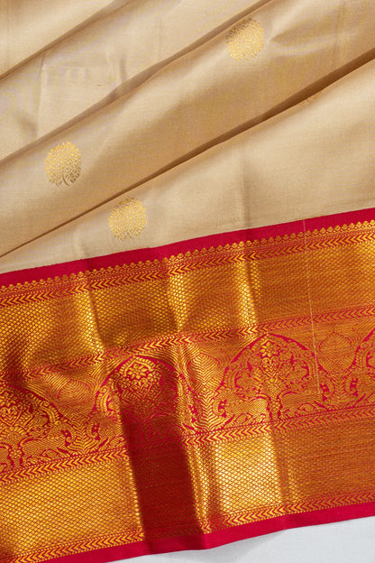 Classic Kanchipuram Silk Butta Cream Saree