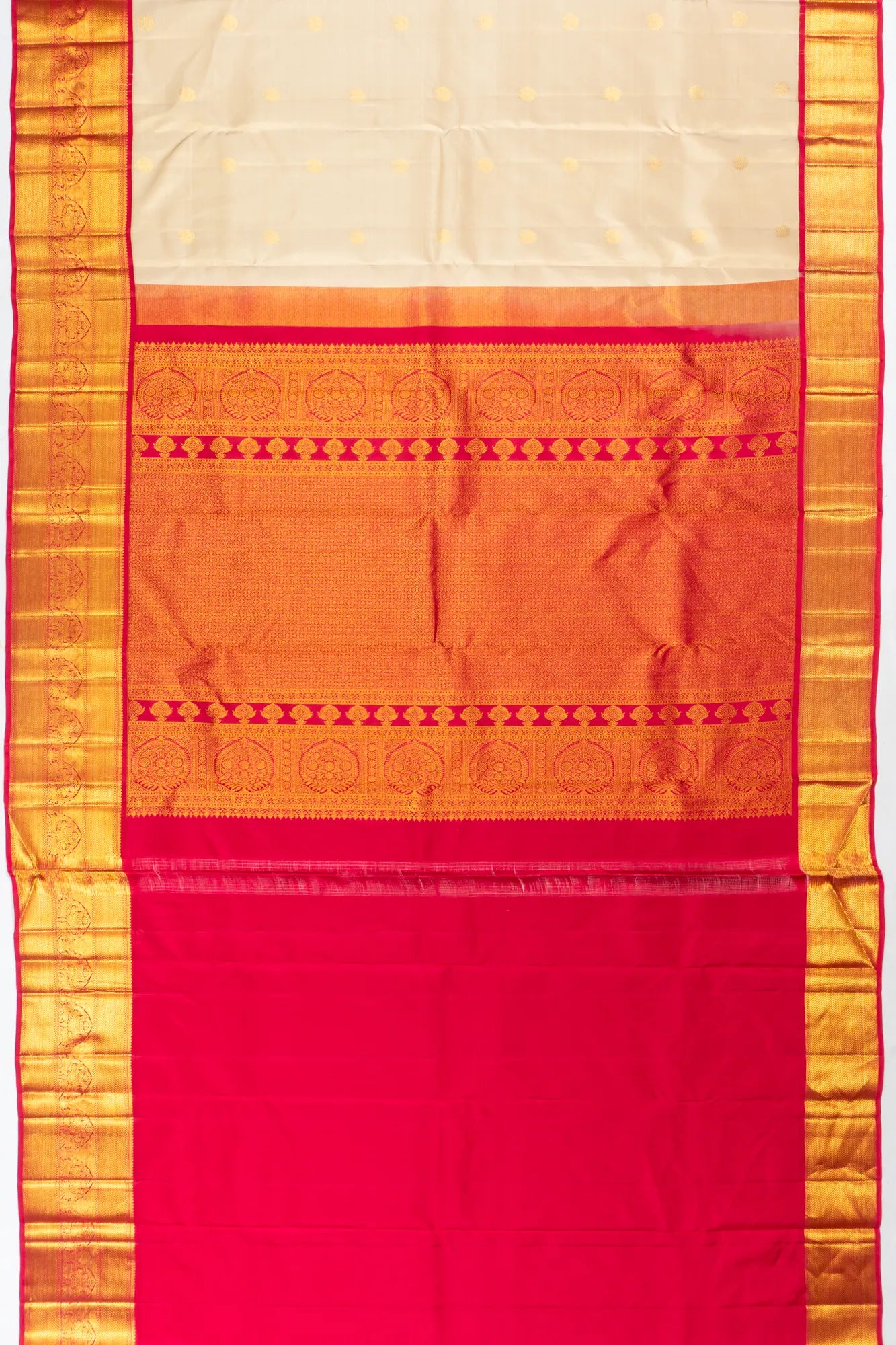 Classic Kanchipuram Silk Butta Cream Saree