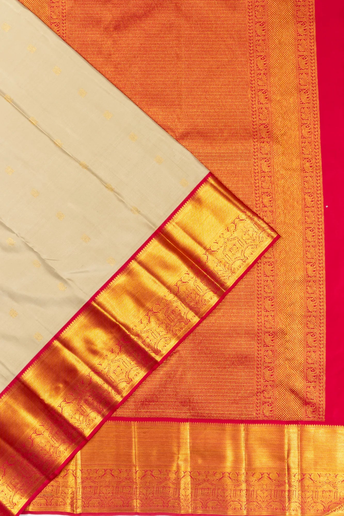 Classic Kanchipuram Silk Butta Cream Saree