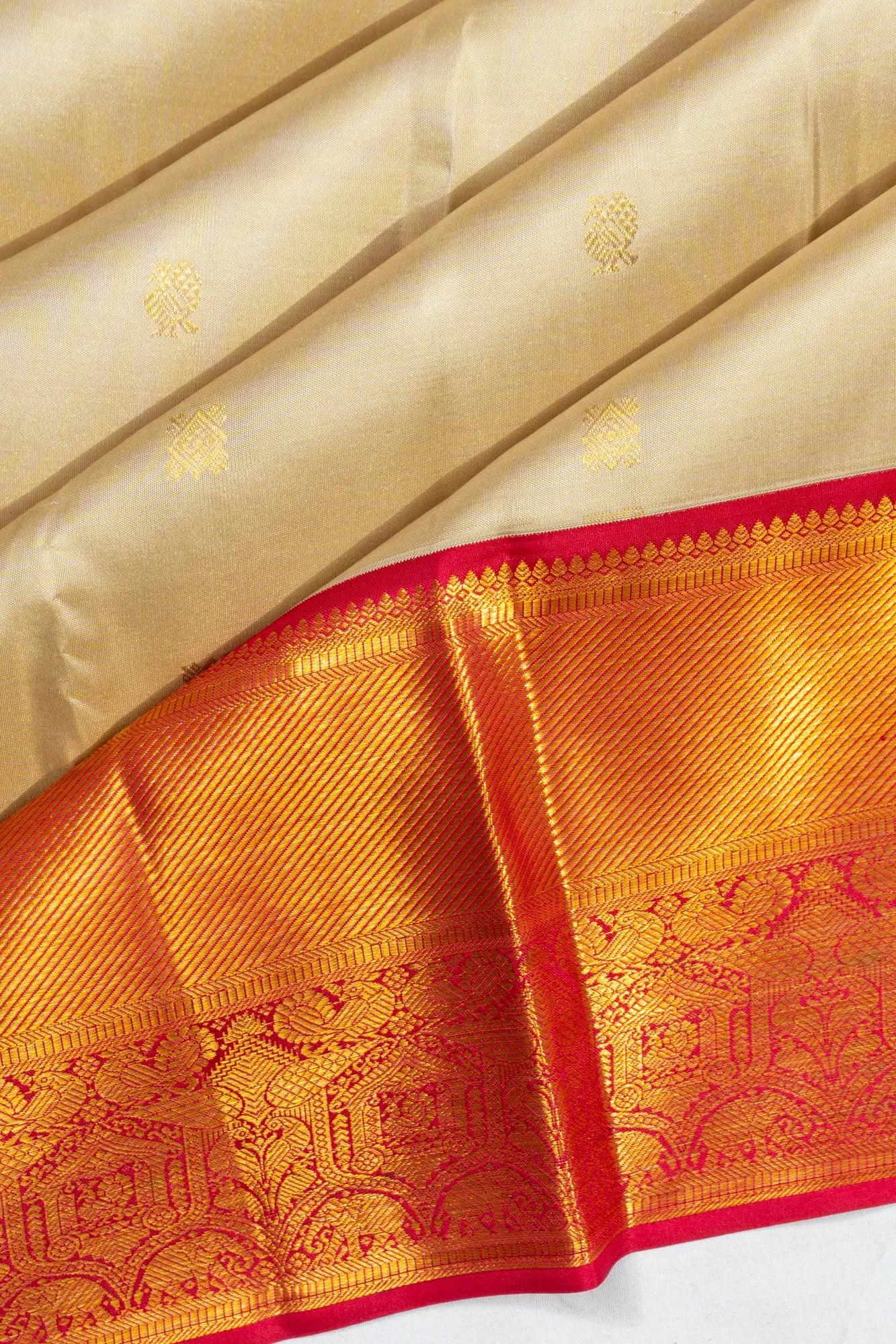 Classic Kanchipuram Silk Butta Cream Saree
