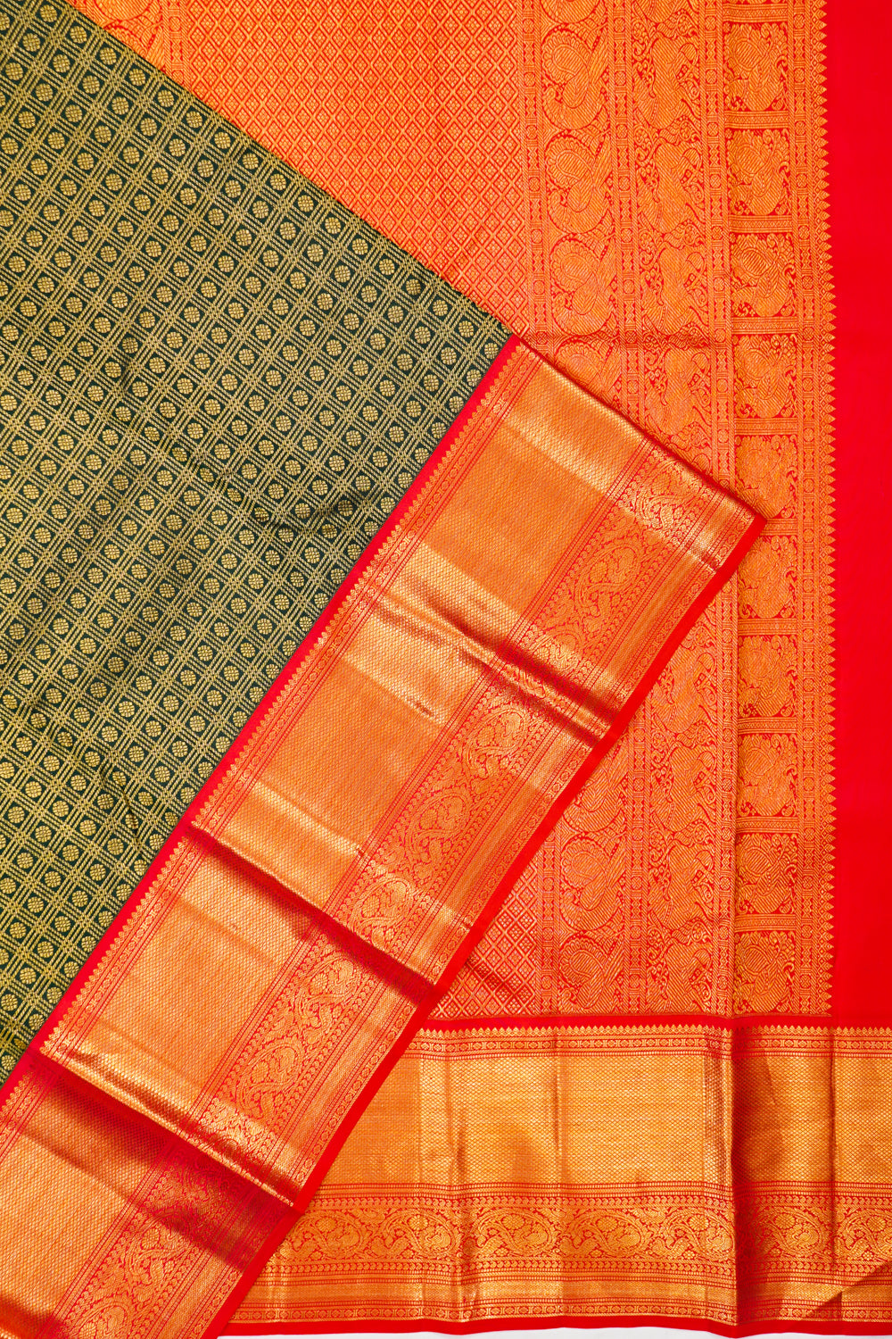 Taranga Kanchi Silk Brocade Dark Green Saree