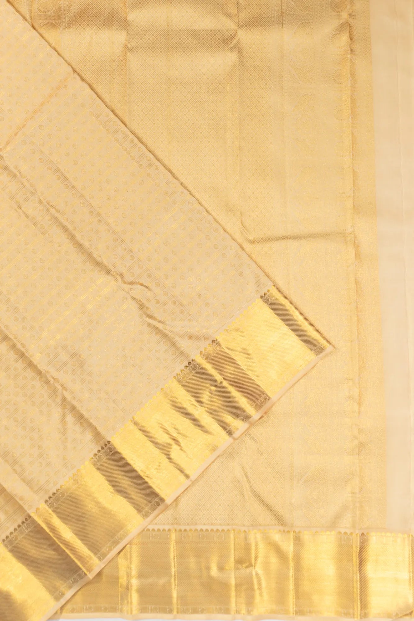 Classic Kanchipuram Silk Checks And Butta Cream Saree