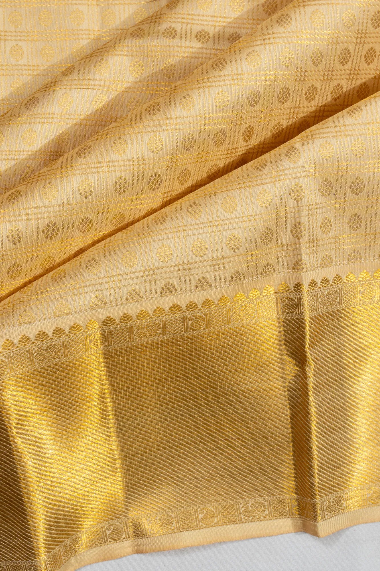 Classic Kanchipuram Silk Checks And Butta Cream Saree