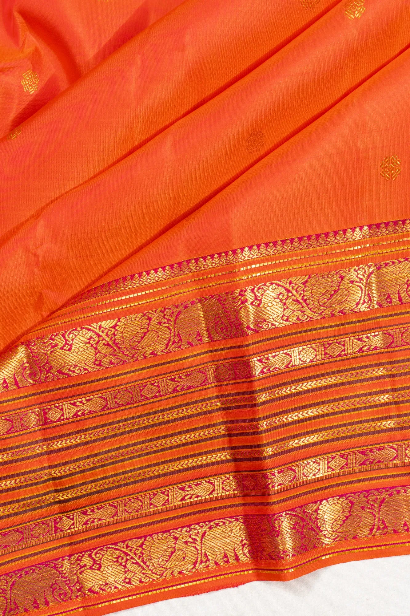Classic Kanchipuram Silk Butta Orange Saree With Rakhi