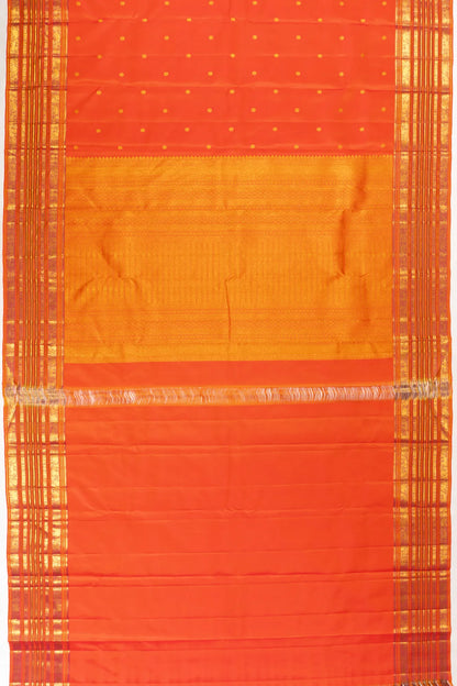 Classic Kanchipuram Silk Butta Orange Saree With Rakhi