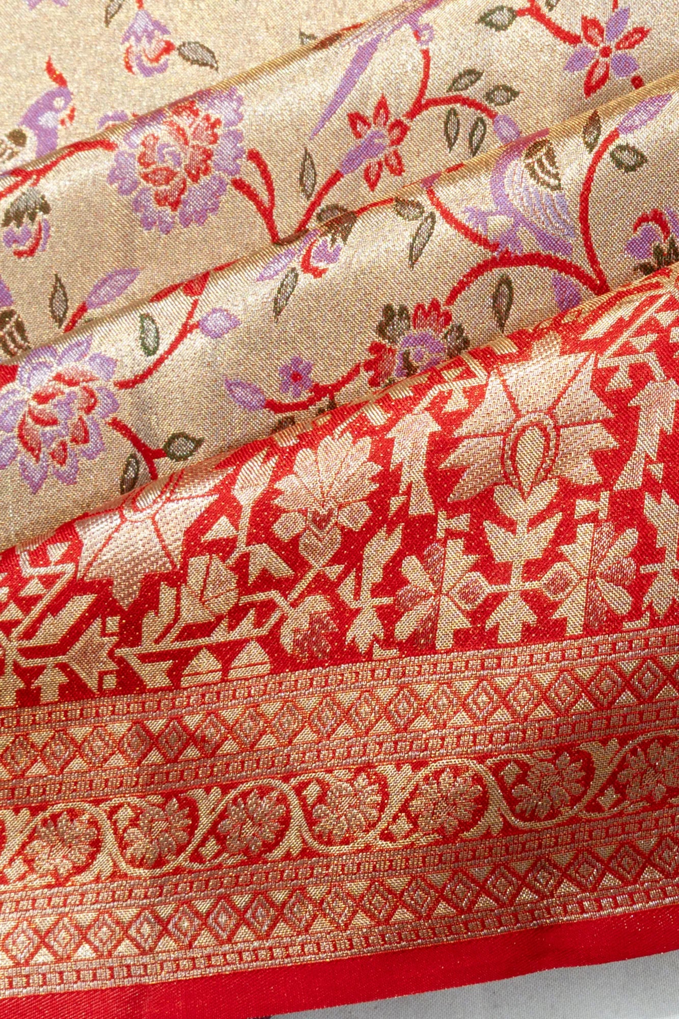 Kanchipuram Silk Tissue Brocade Gold Saree