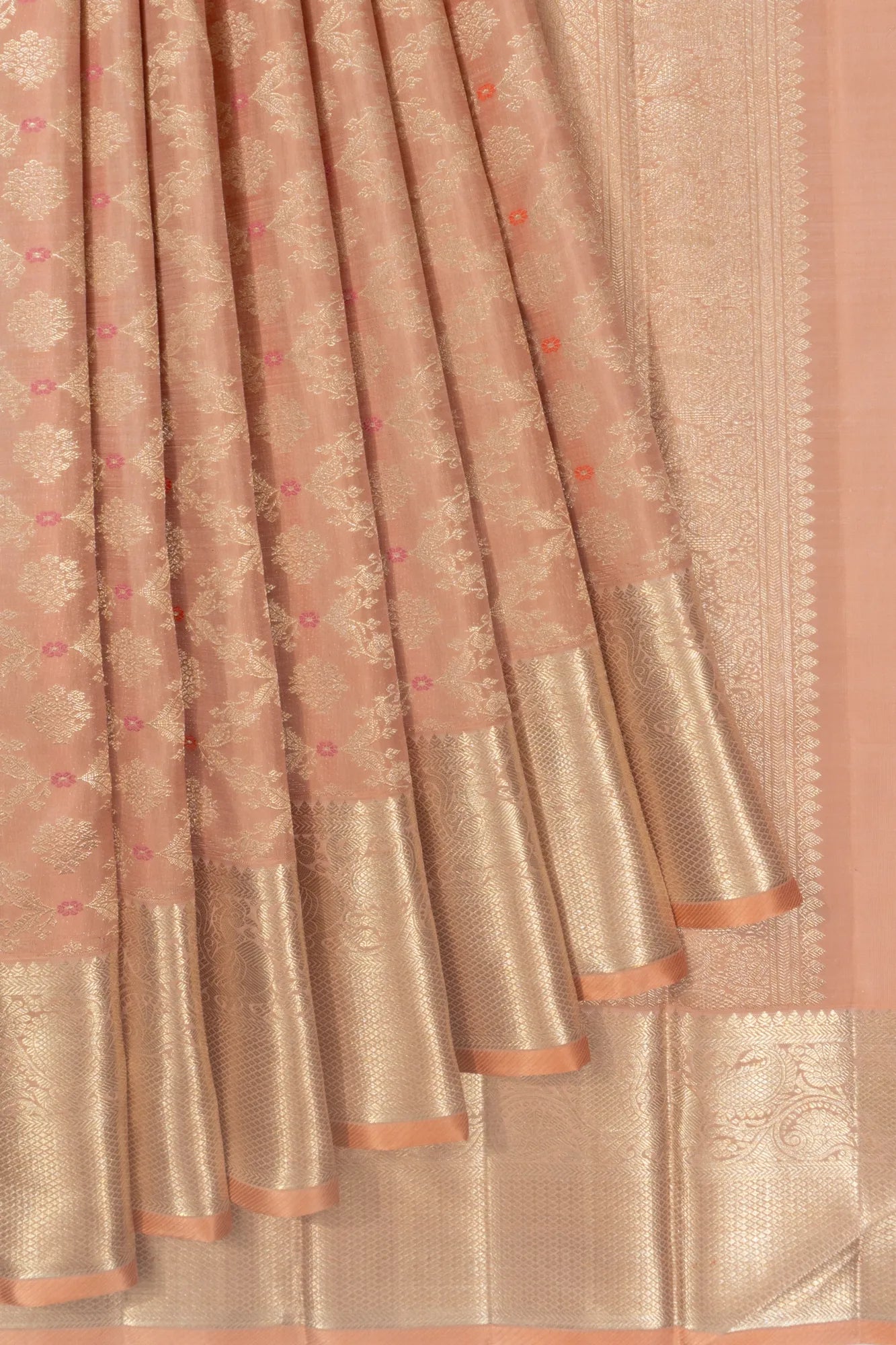 Kanchipuram Silk Jaal Pastel Peach Saree
