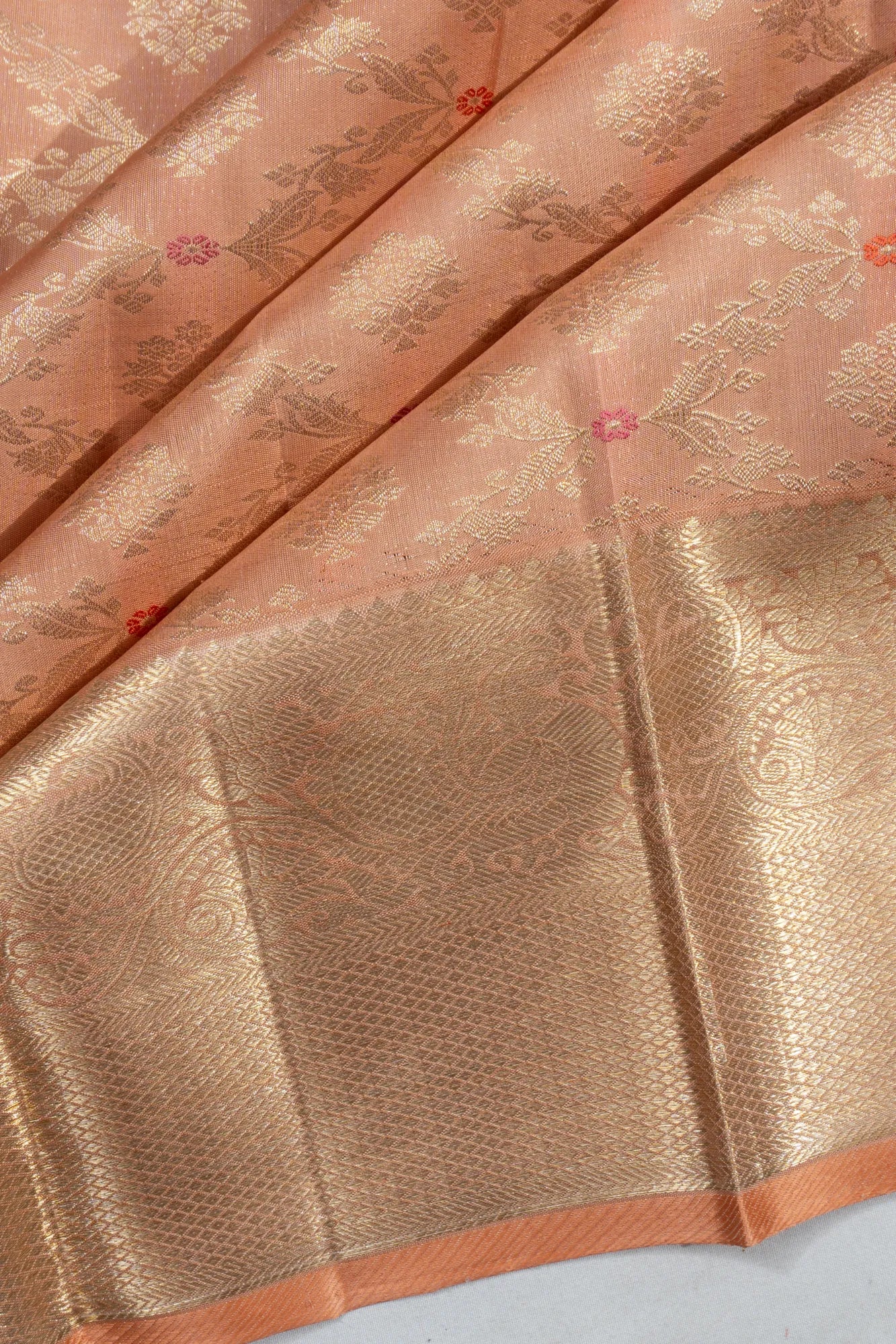 Kanchipuram Silk Jaal Pastel Peach Saree