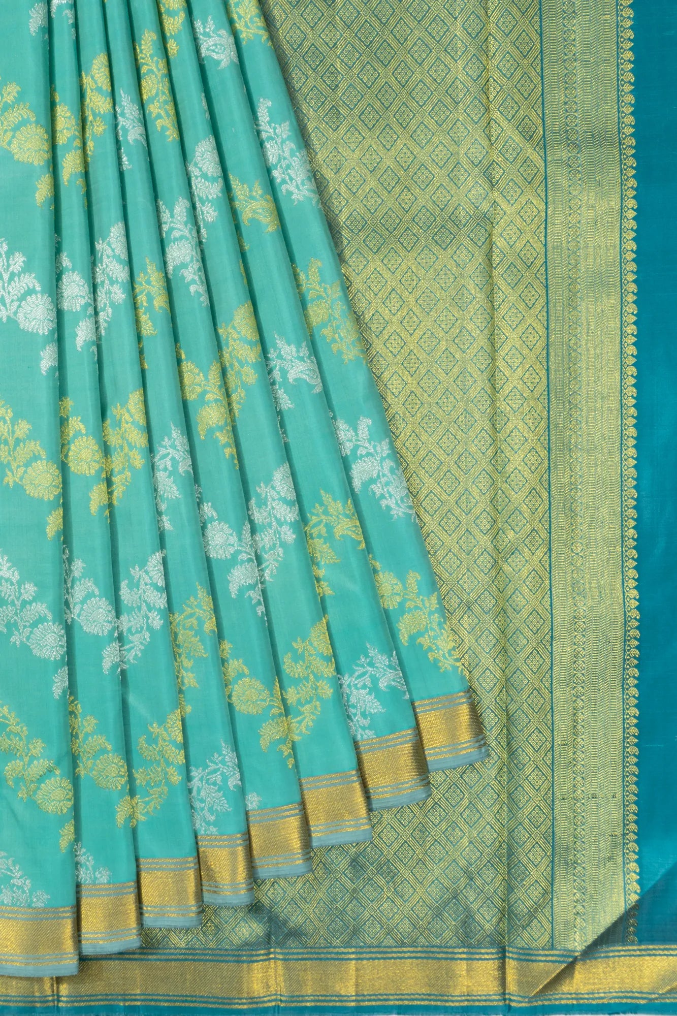 Kanchipuram Silk Leheriya Jaal Blue Saree