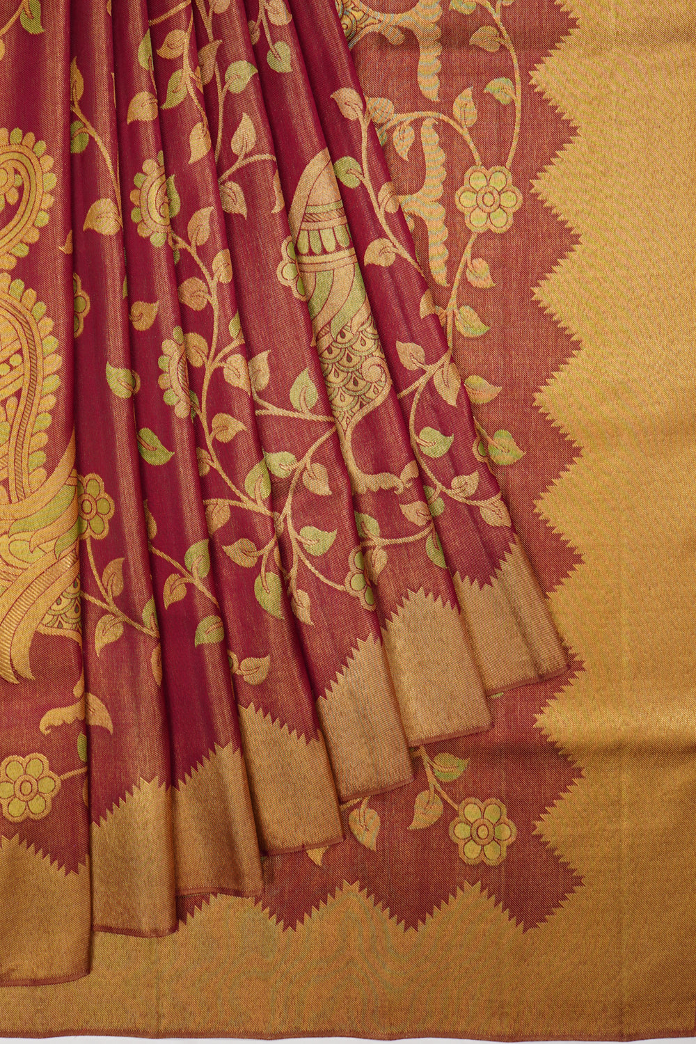 Kanchipuram Silk Tissue Brocade Maroon Saree