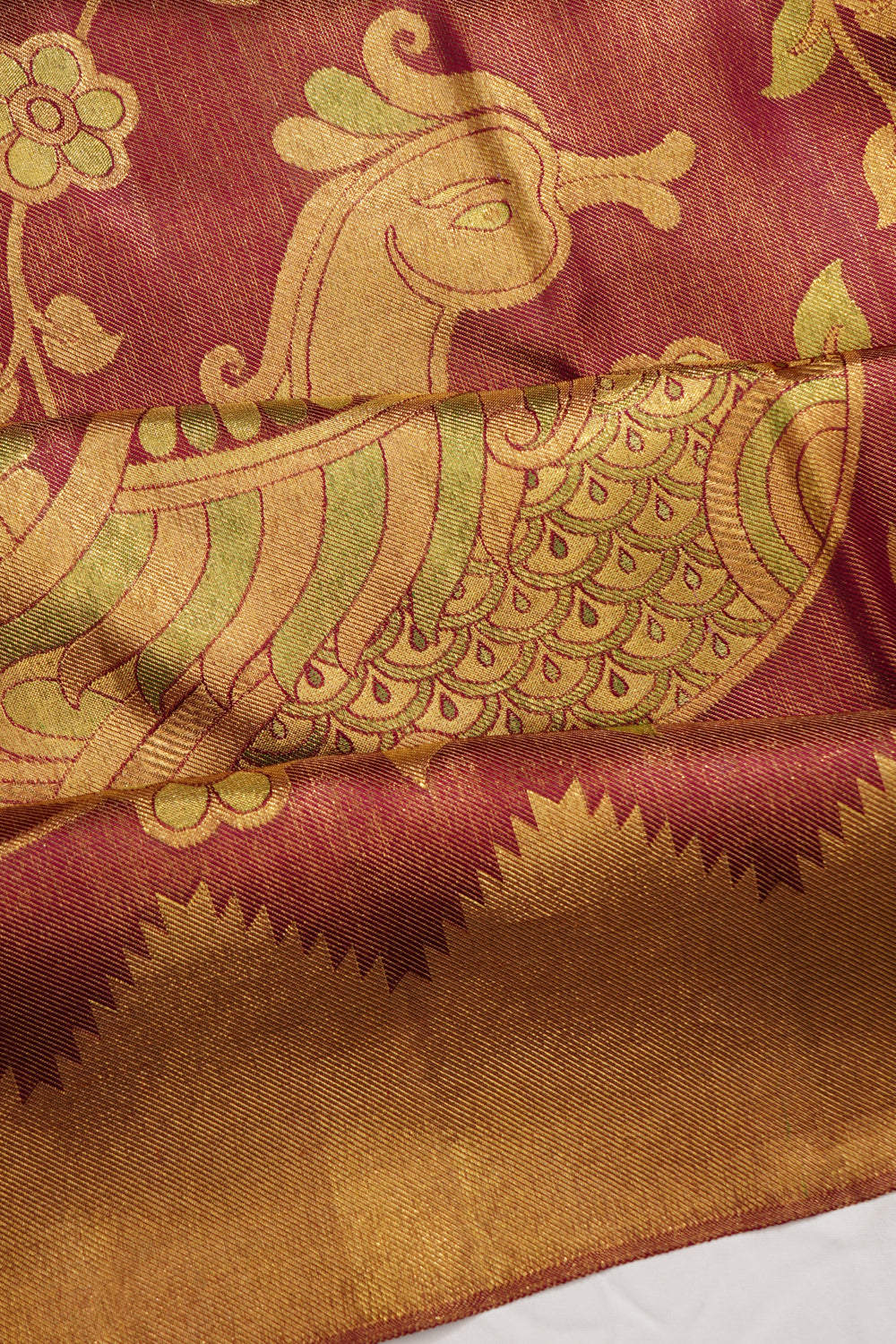Kanchipuram Silk Tissue Brocade Maroon Saree