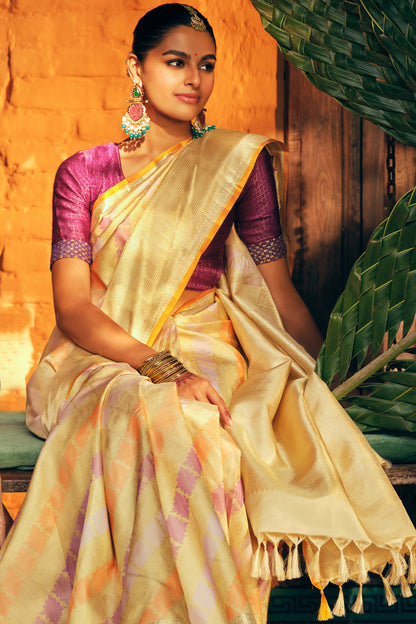 Kanchipuram Silk Tissue Brocade Gold Saree