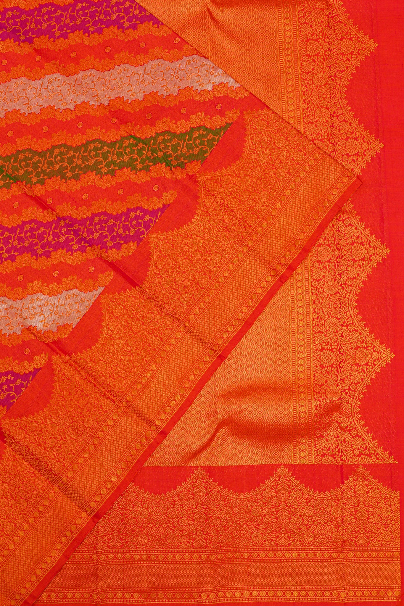 Kanchipuram Silk Leheriya Jaal Rangkat Inspired Red Saree