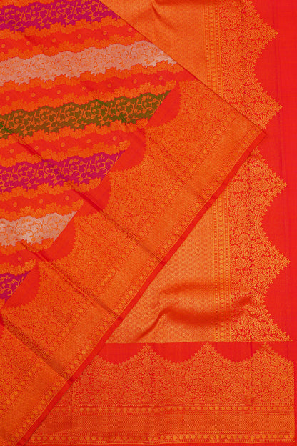 Kanchipuram Silk Leheriya Jaal Rangkat Inspired Red Saree