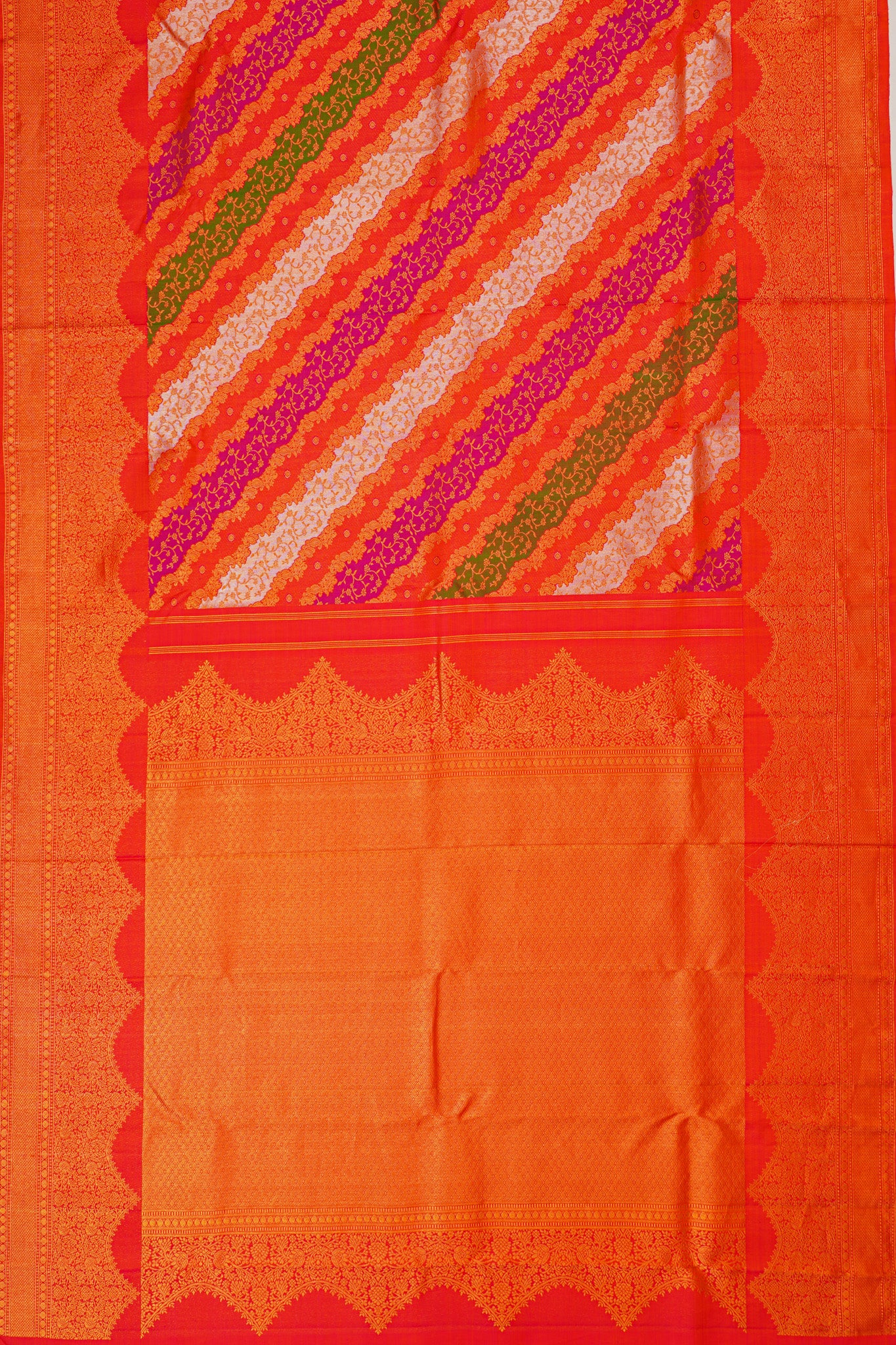 Kanchipuram Silk Leheriya Jaal Rangkat Inspired Red Saree