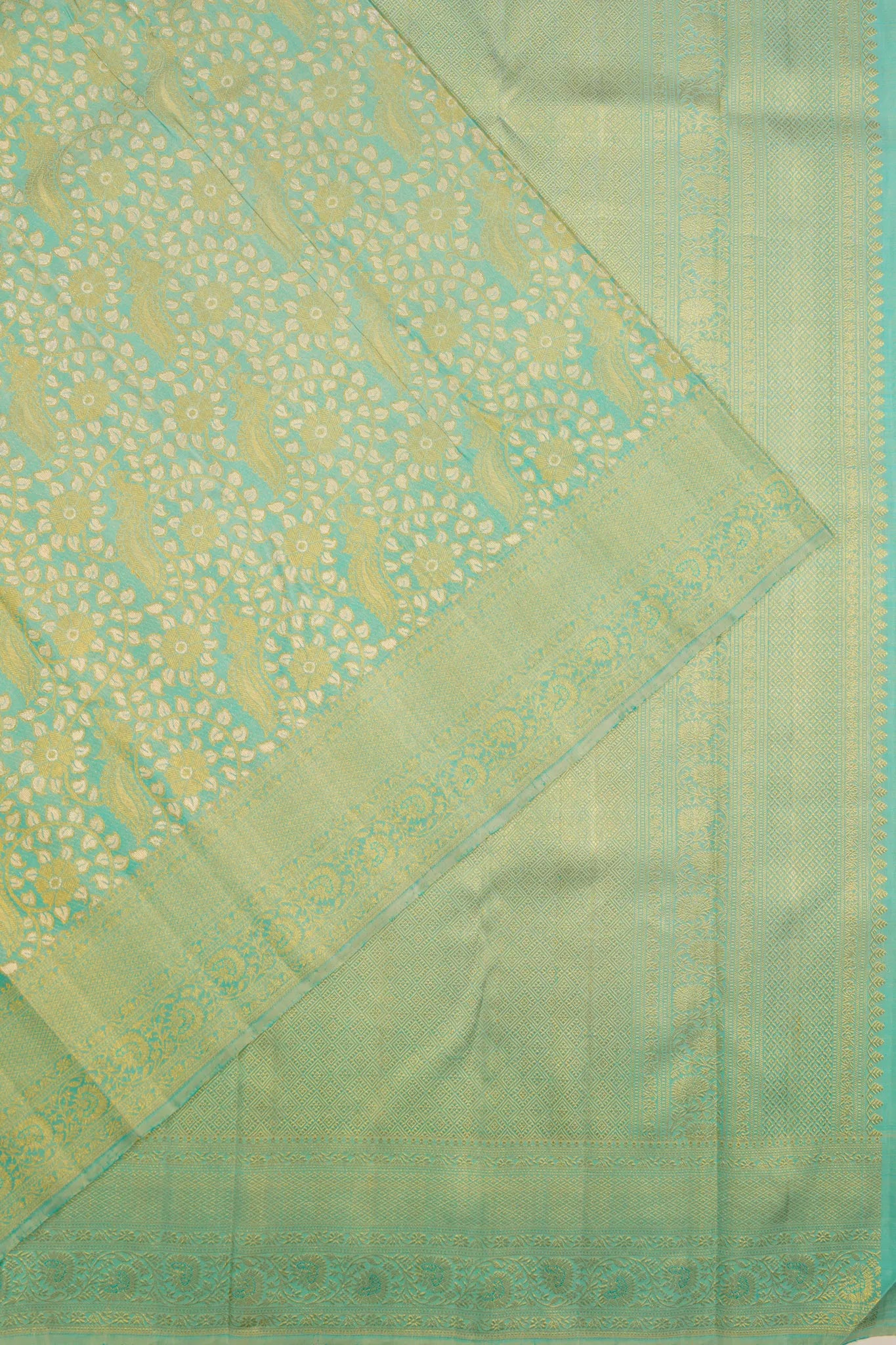 Kanchipuram Silk Brocade Sea Blue Saree