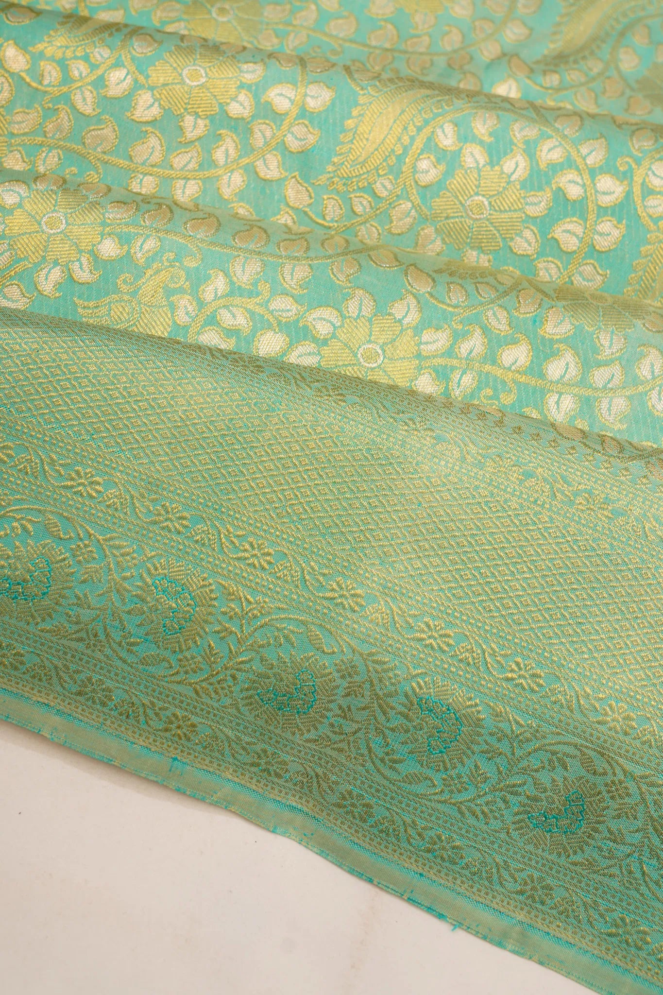 Kanchipuram Silk Brocade Sea Blue Saree