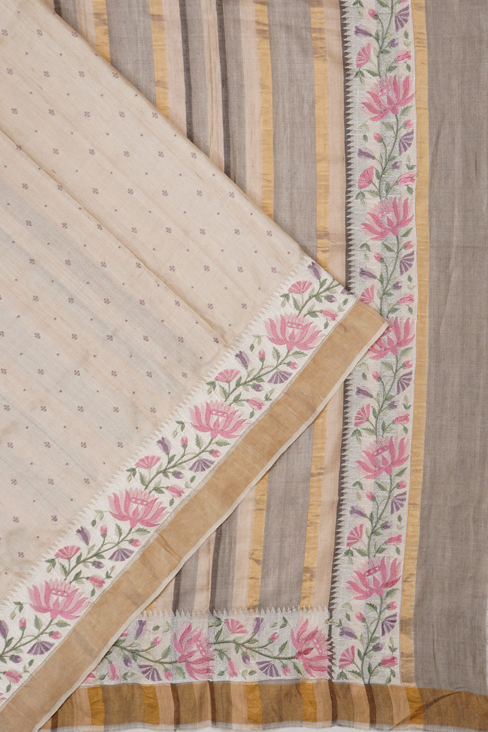Tussar Embroidery Butta Beige Saree