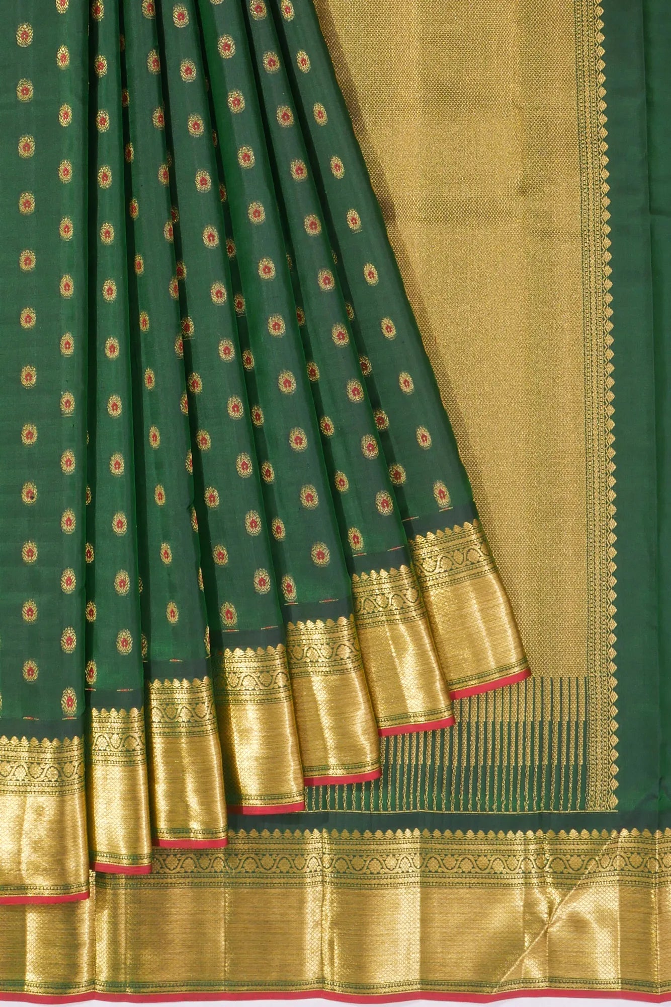 Kanchipuram Silk Butta Dark Green Saree