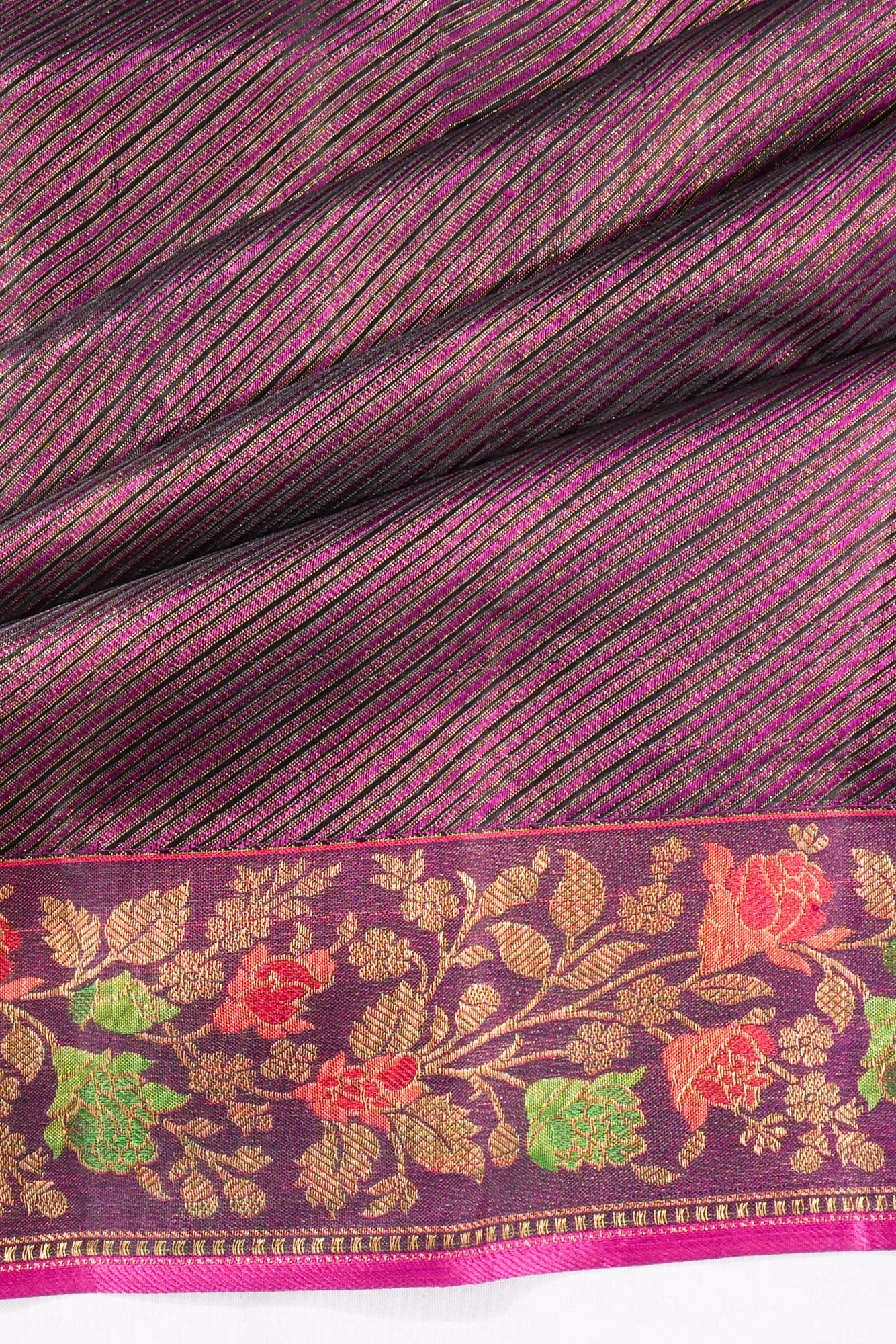 Kanchipuram Silk Tissue Diagonal Lines Purple Saree