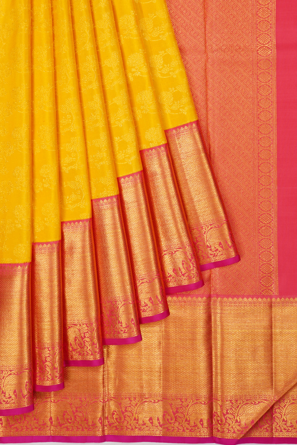 Kanchipuram Silk Brocade Yellow Saree
