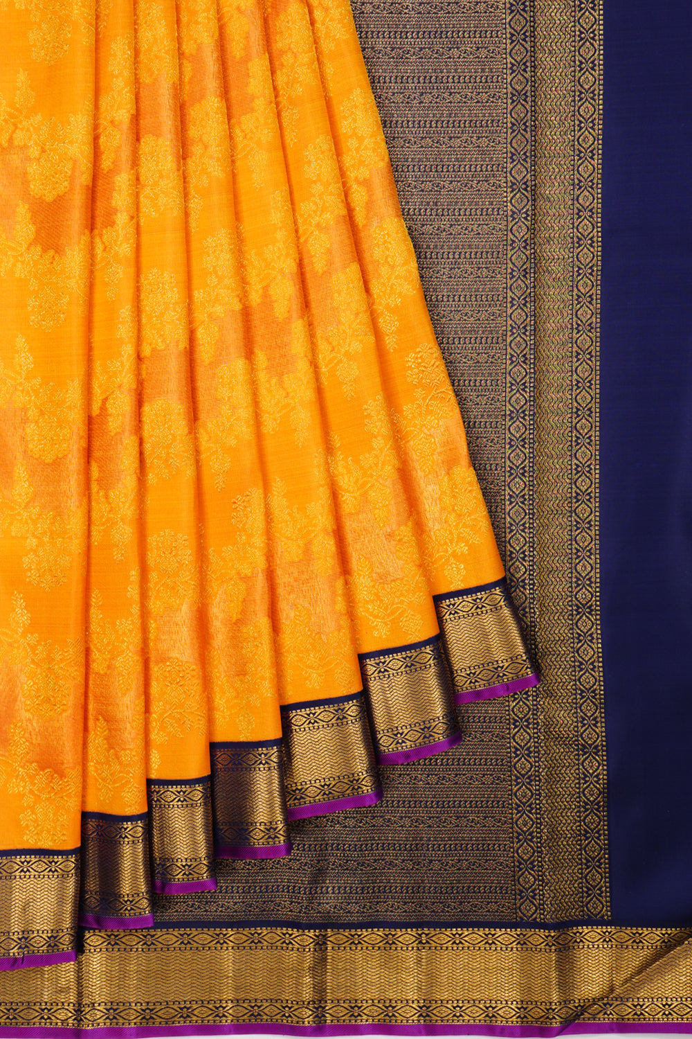 Kanchipuram Silk Brocade Mustard Yellow Saree