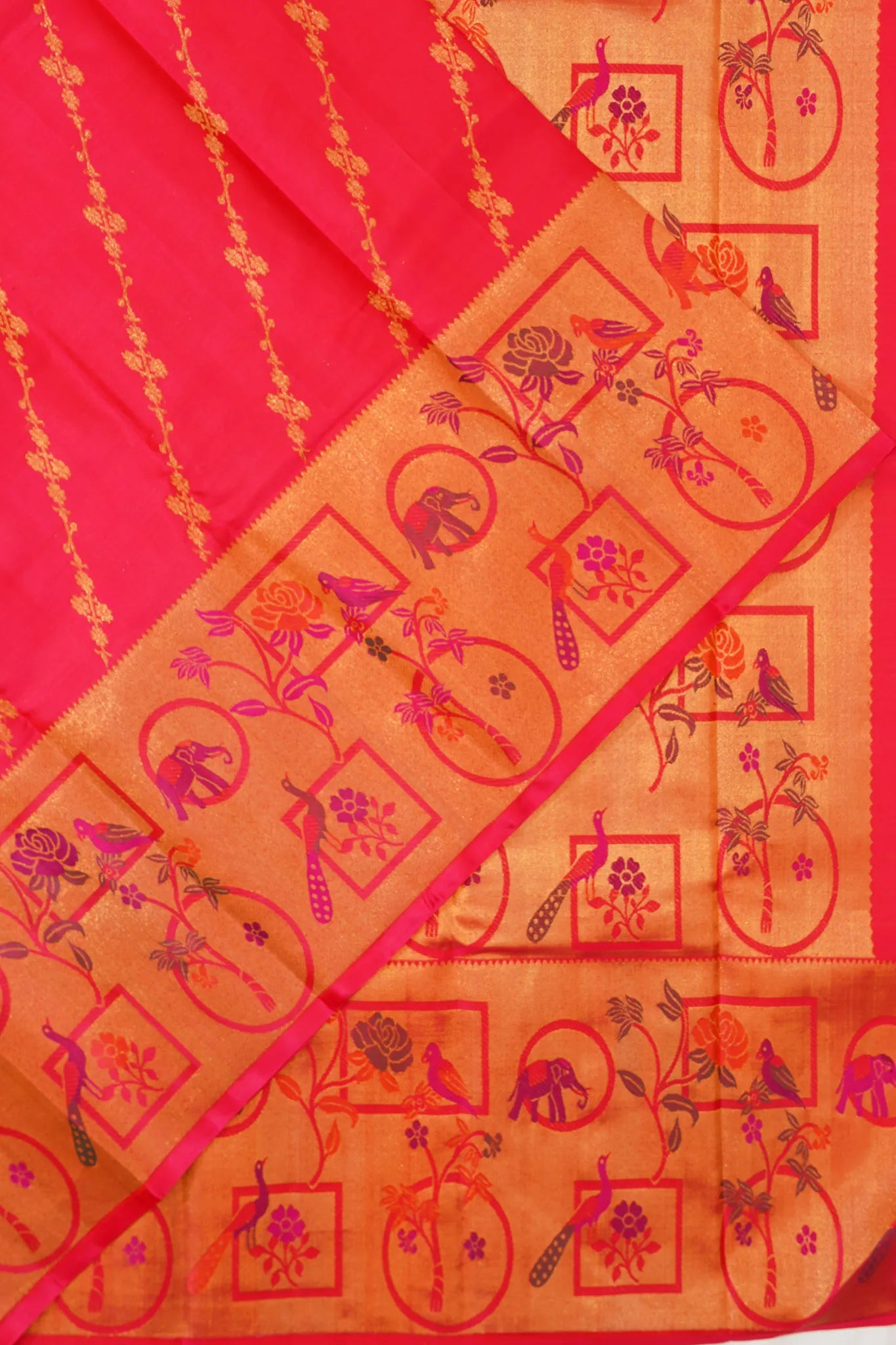 Kanchipuram Silk Leheriya Jaal Pink Saree