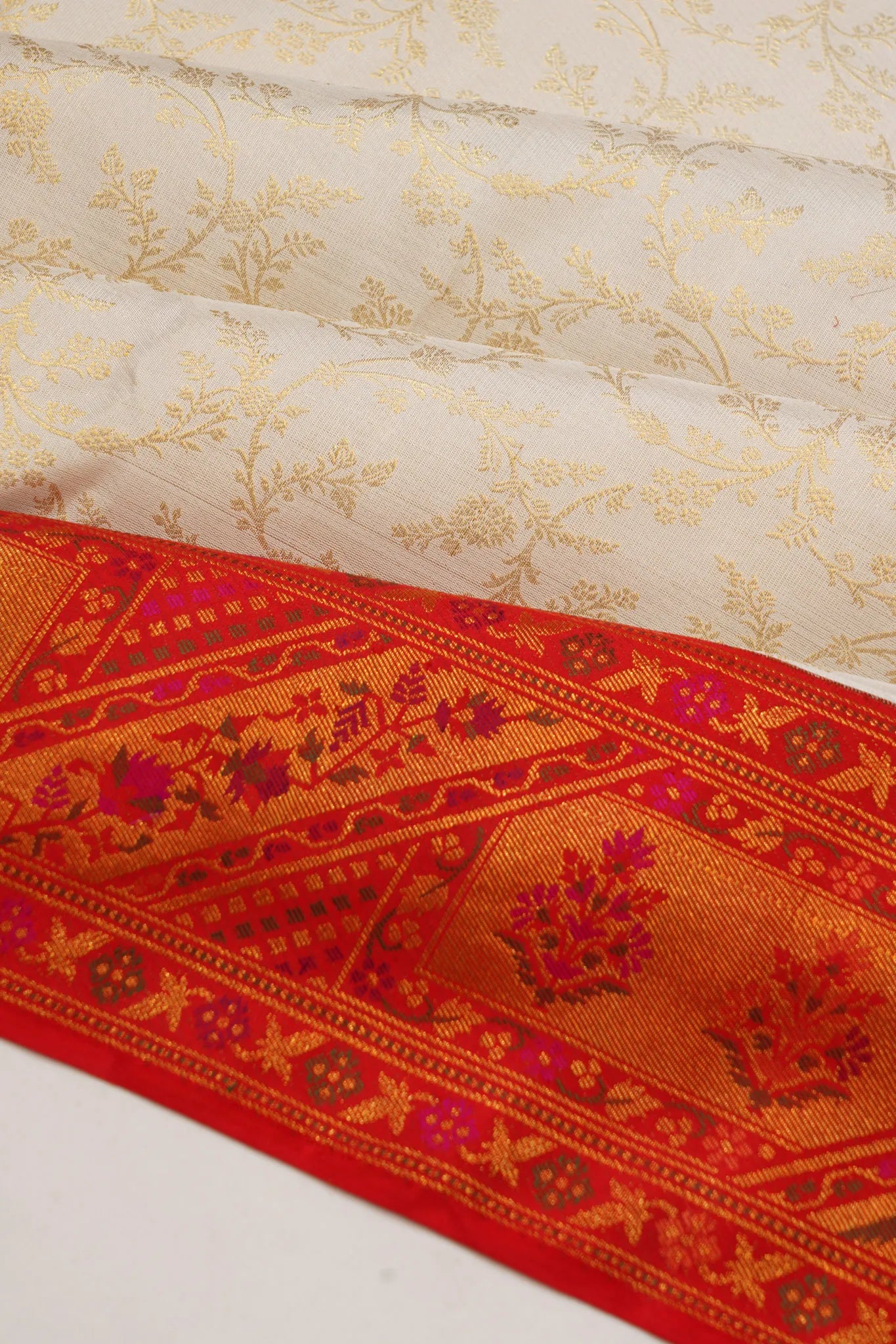 Kanchipuram Silk Brocade White Saree