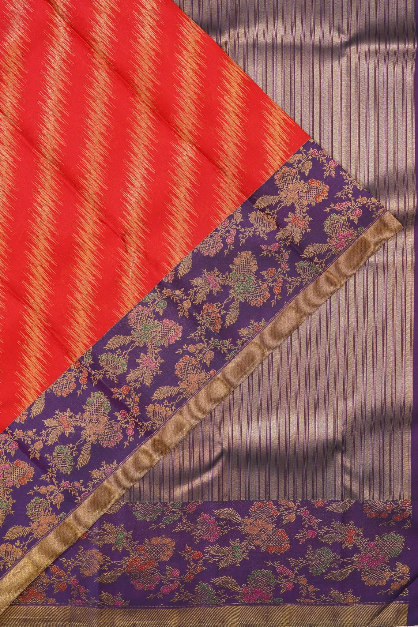 Kanchipuram Silk Leheriya Jaal Red Saree