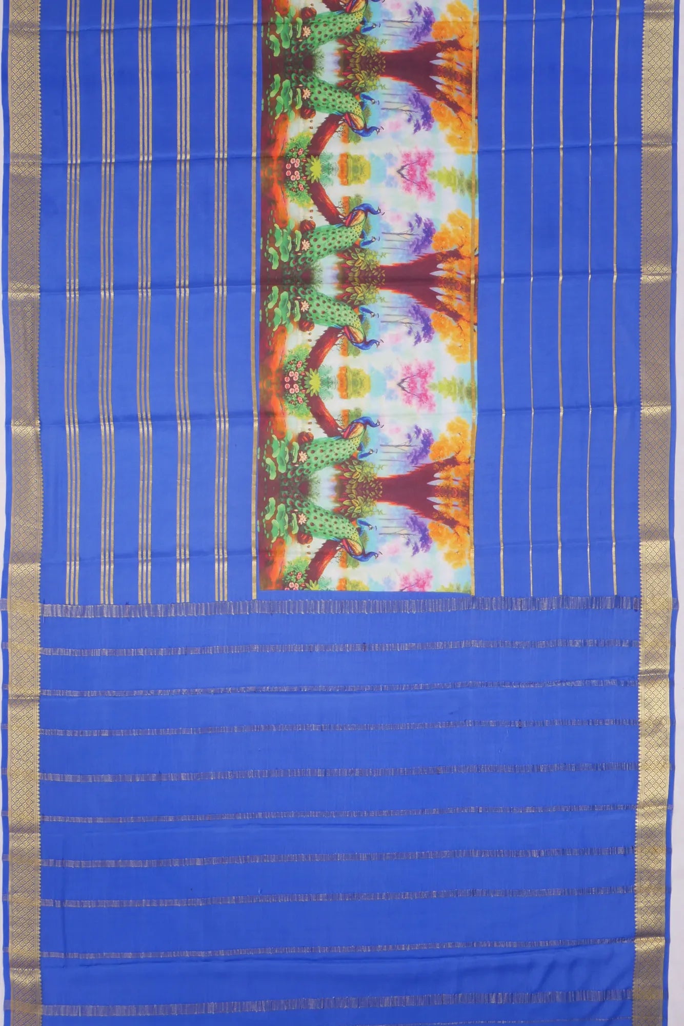 Kankatala Binny Silk Digital Printed Royal Blue Saree With Big Borders g2