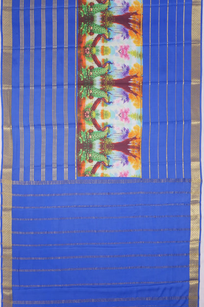 Kankatala Binny Silk Digital Printed Royal Blue Saree With Big Borders g2