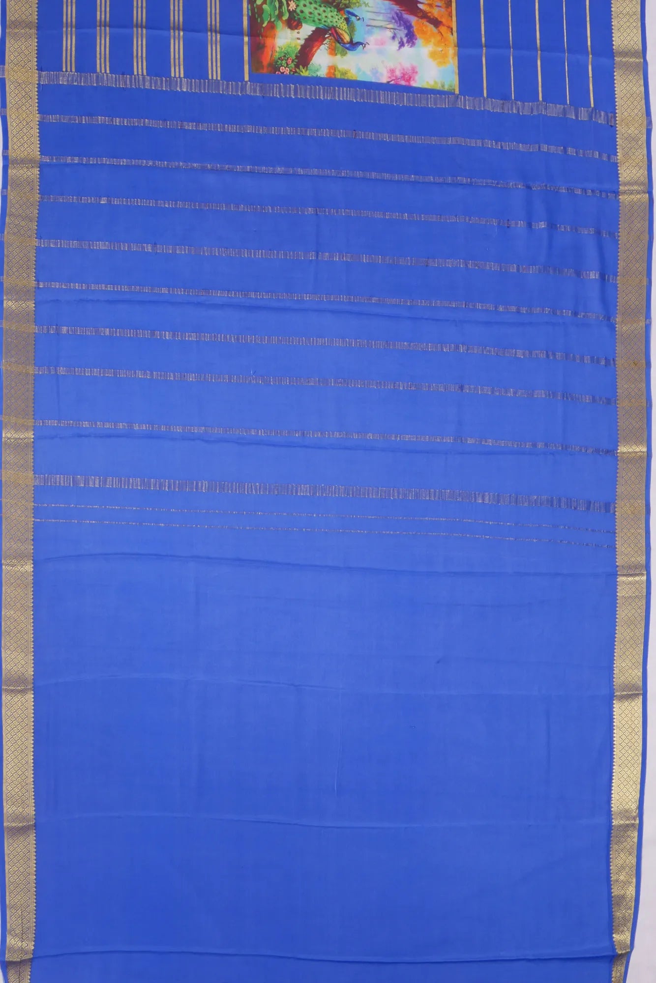 Kankatala Binny Silk Digital Printed Royal Blue Saree With Big Borders g2