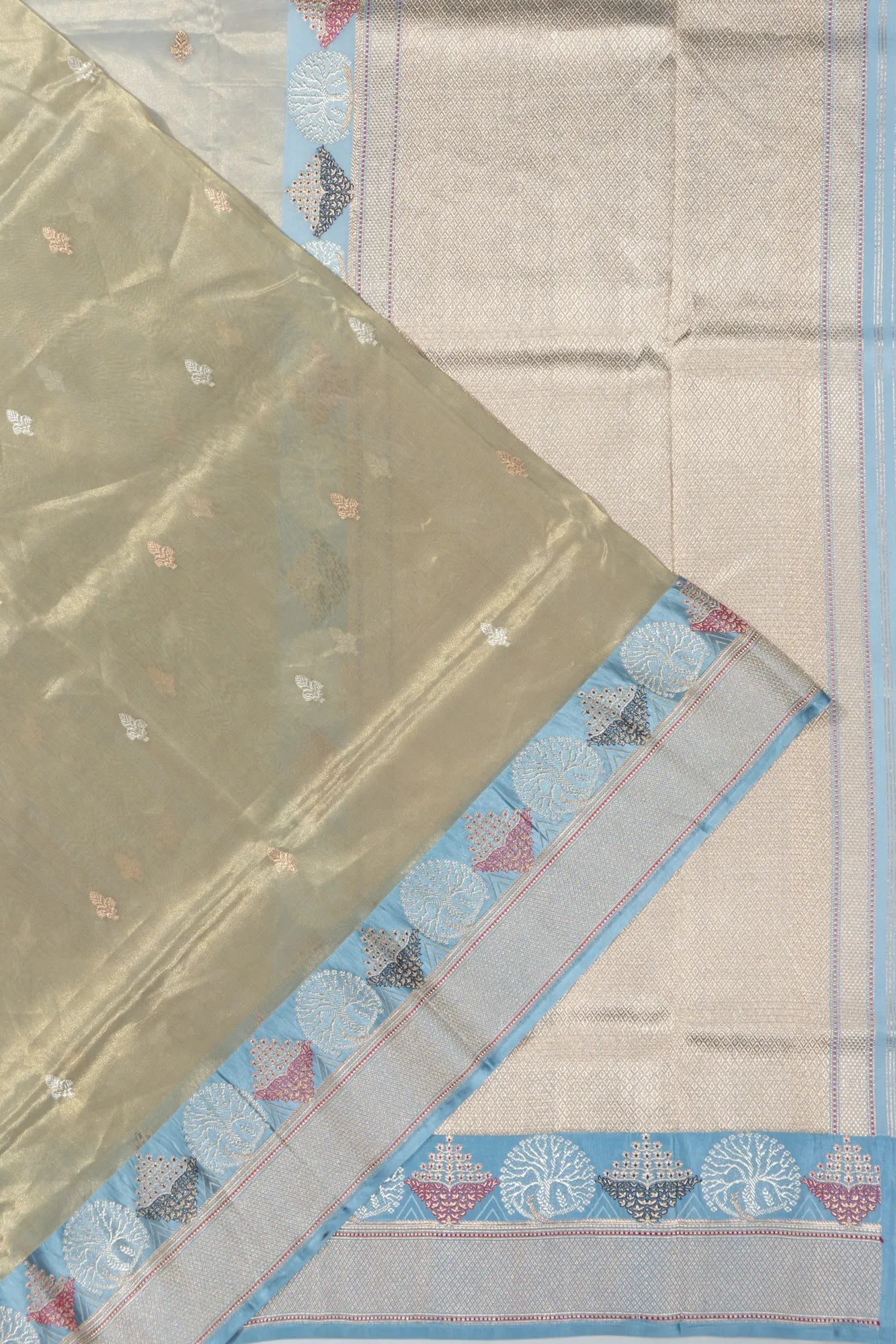 Banarasi Kora Organza Tissue Butta Gold Saree