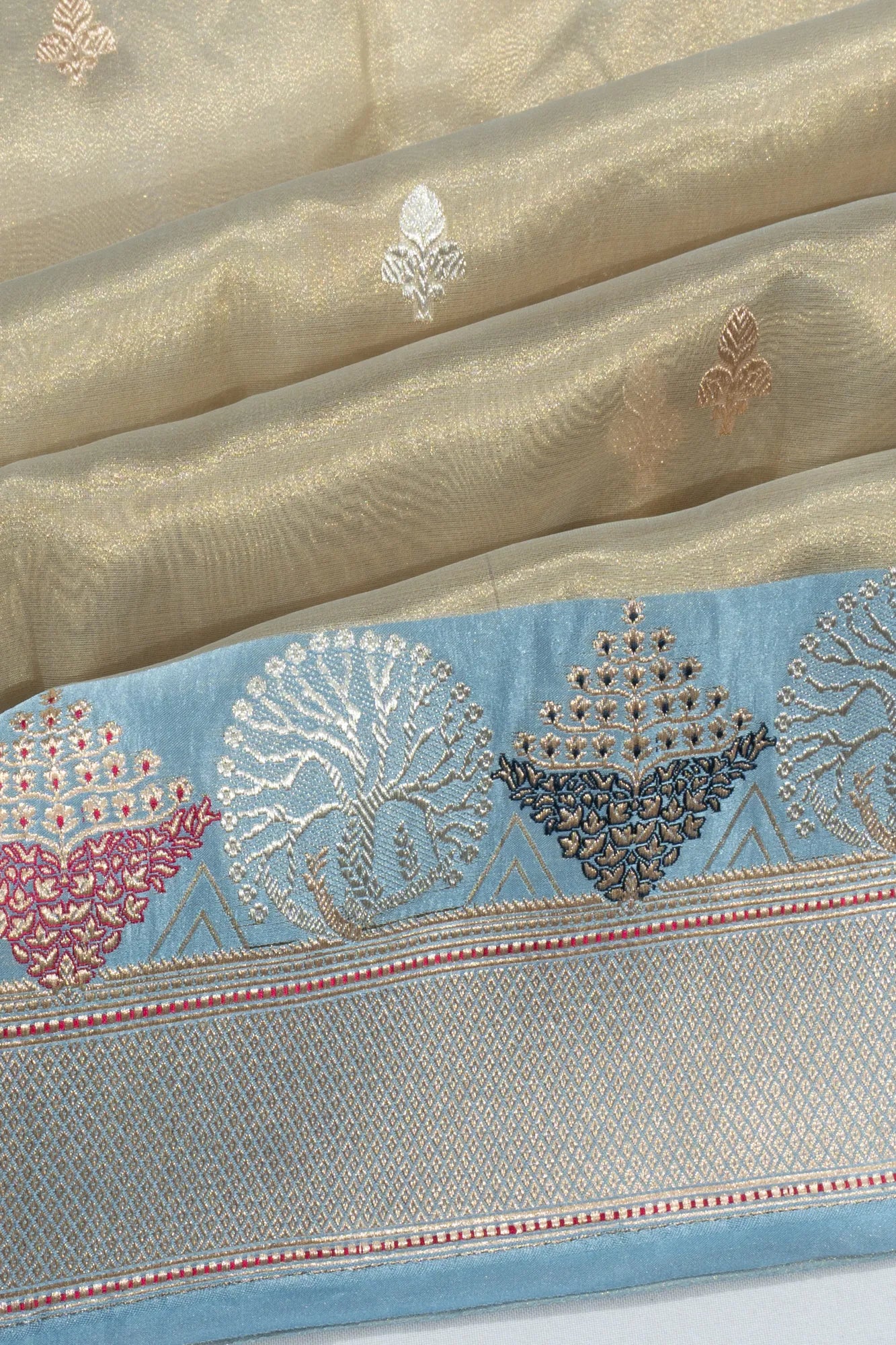 Banarasi Kora Organza Tissue Butta Gold Saree