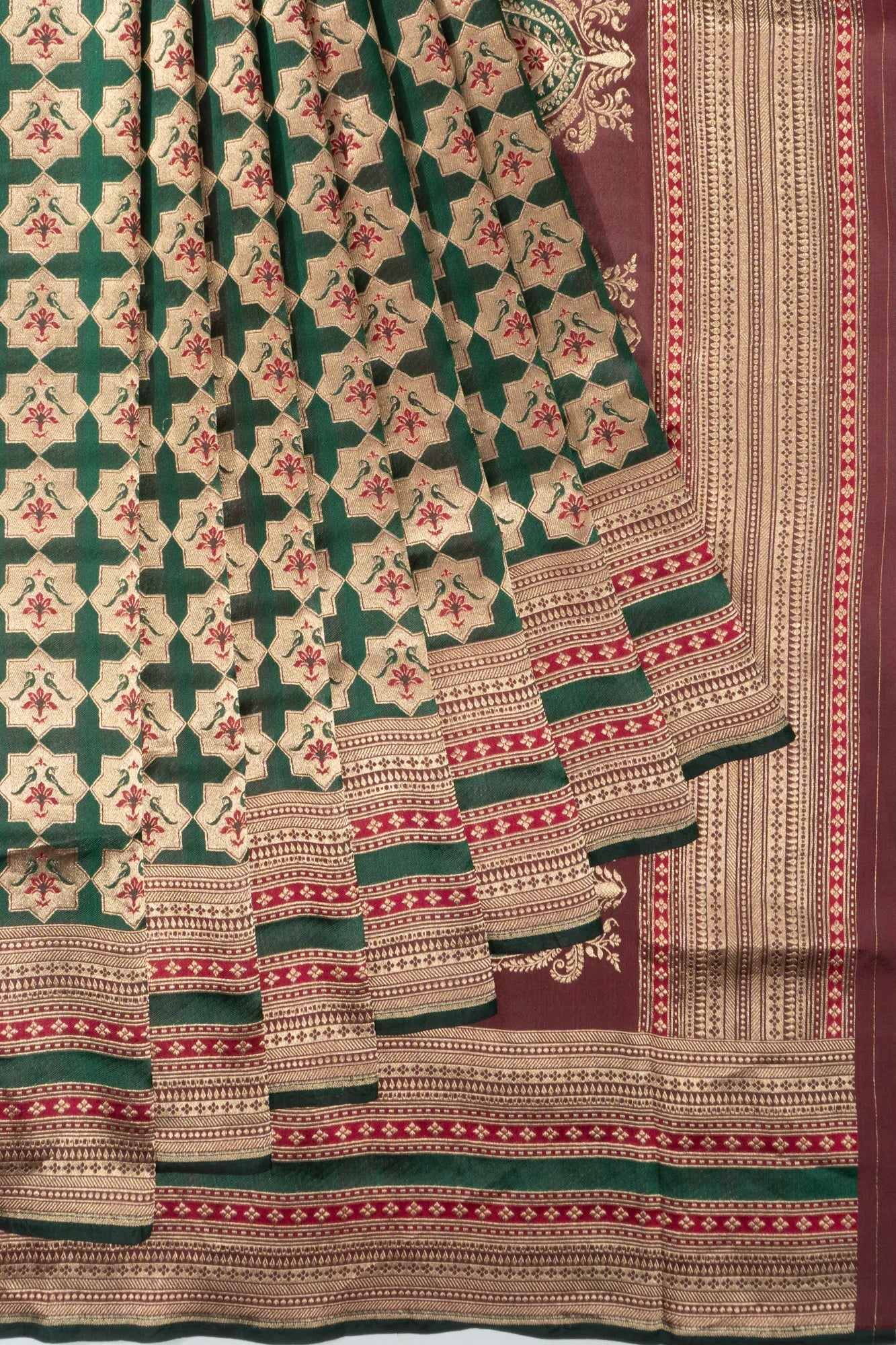 Banarasi Silk Brocade Dark Green Saree