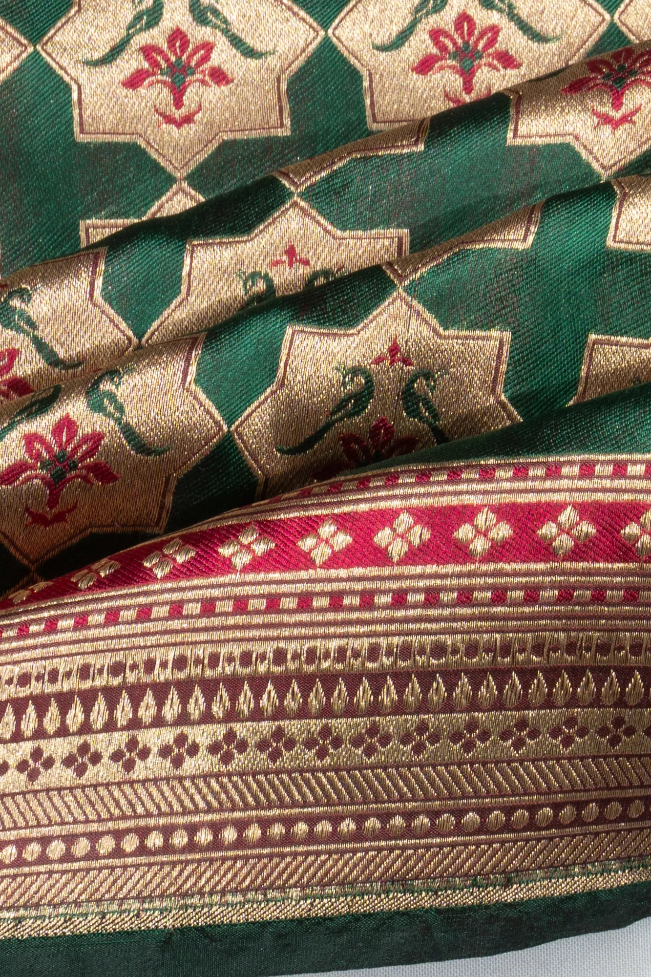 Banarasi Silk Brocade Dark Green Saree
