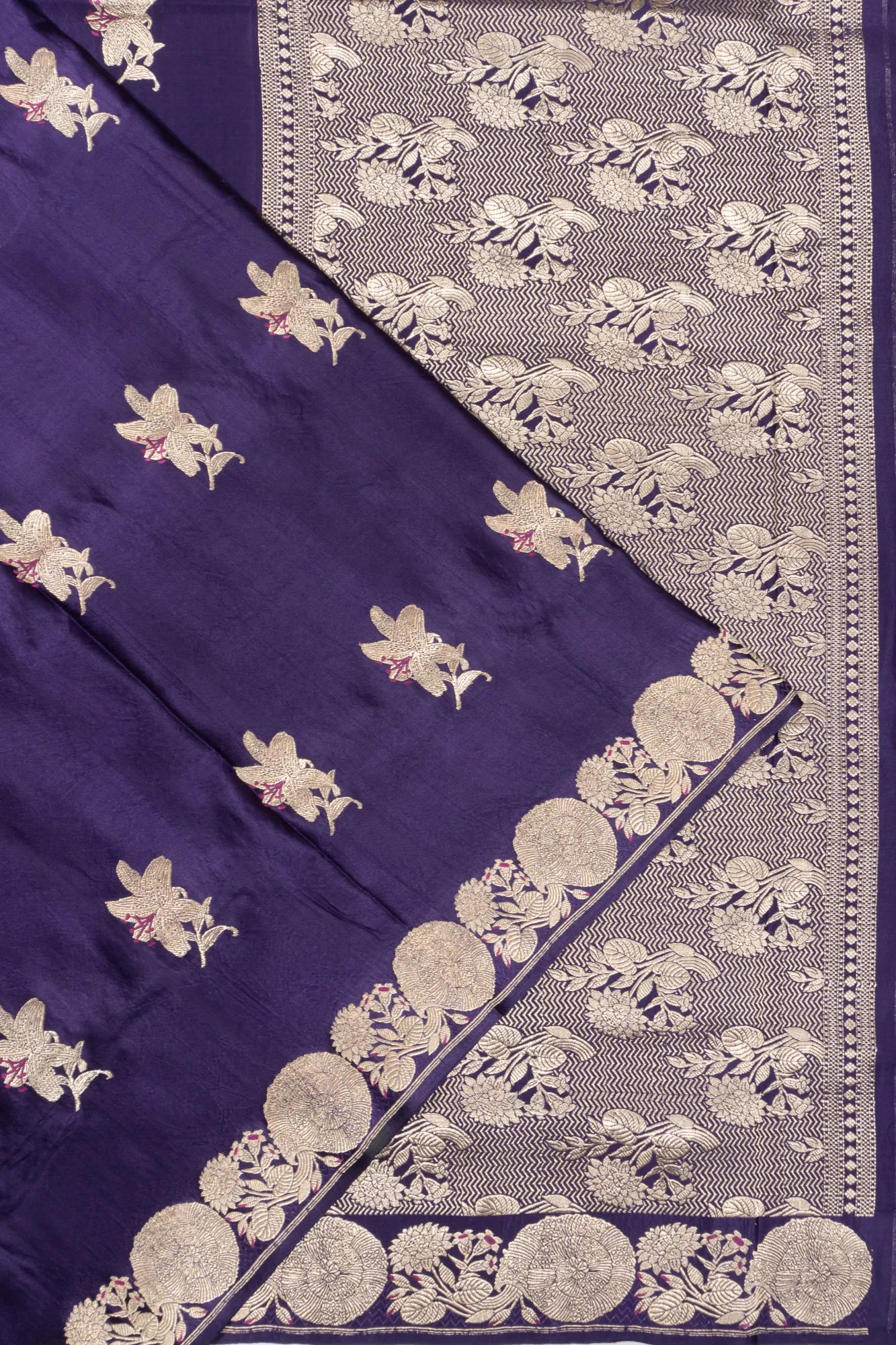 Banarasi Satin Butta Violet Saree